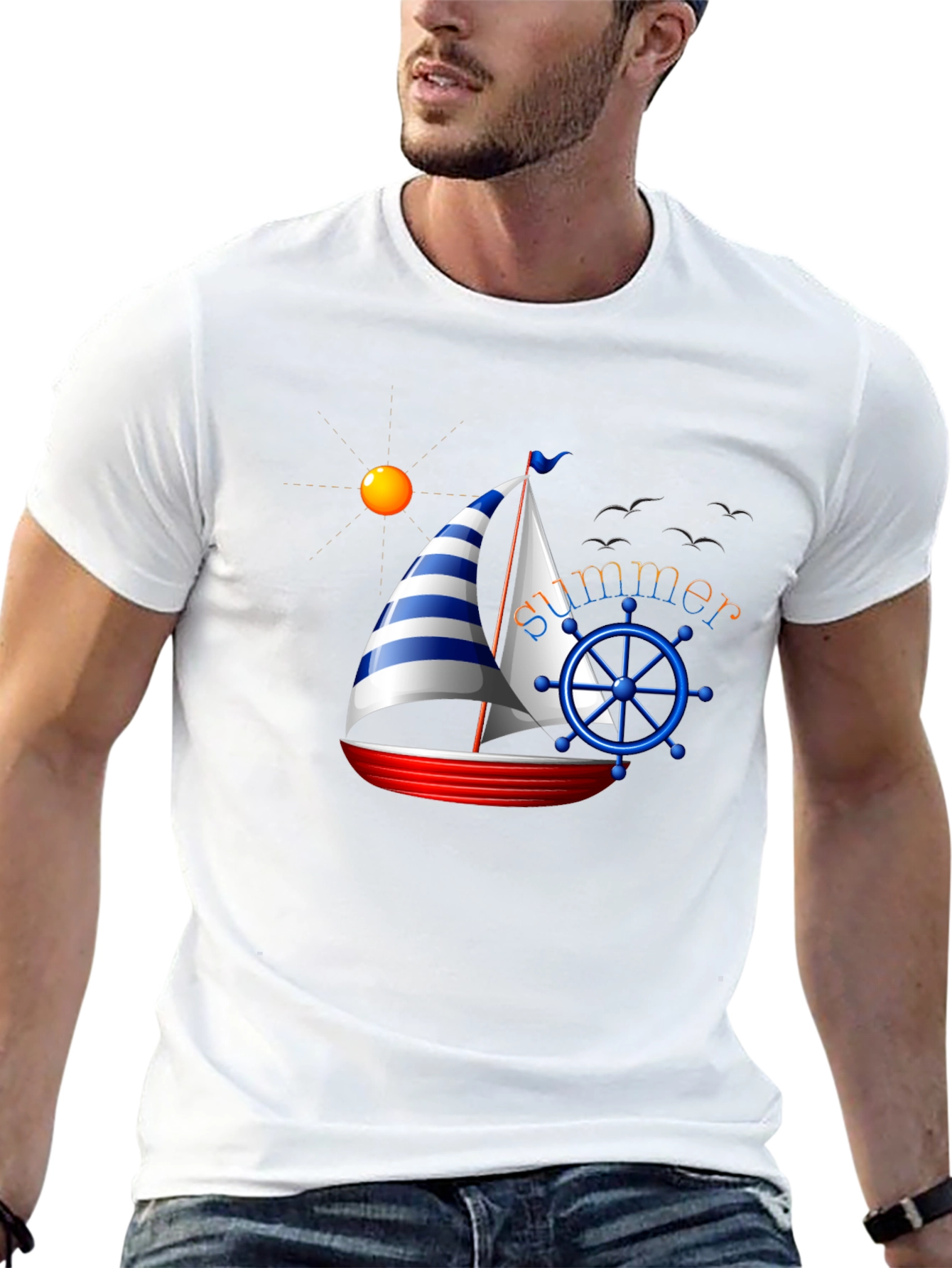 Summer Sailboat Graphic Tee - Black
