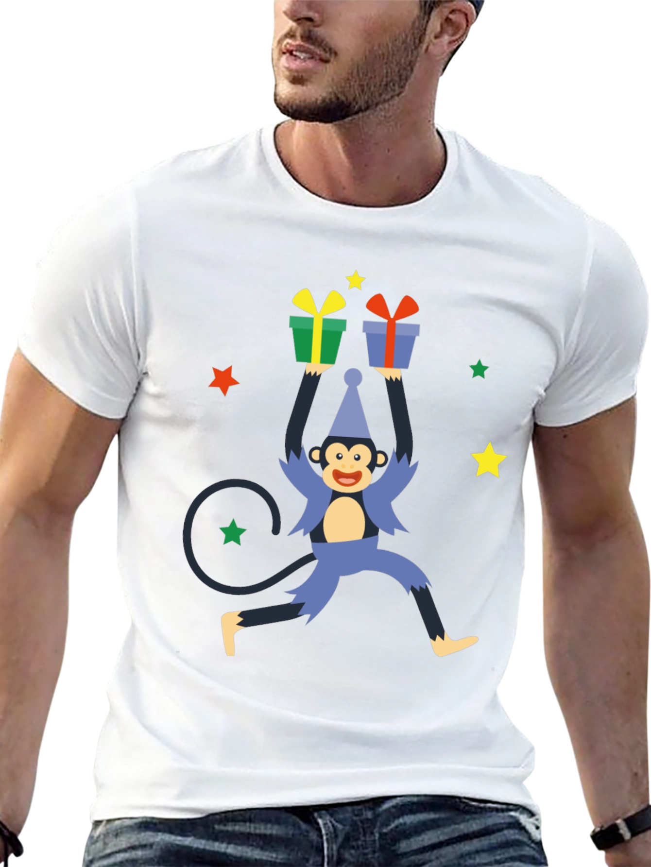Monkey Gift Graphic Tee - Holiday Fun