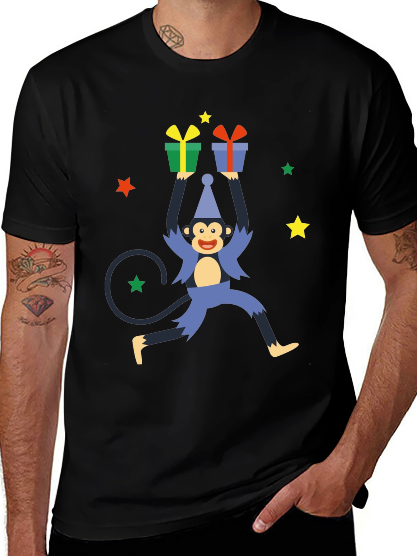 Monkey Gift Graphic Tee - Holiday Fun