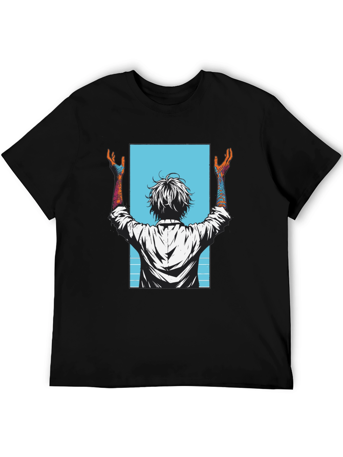 Graphic Tee - Anime Style Print - Black