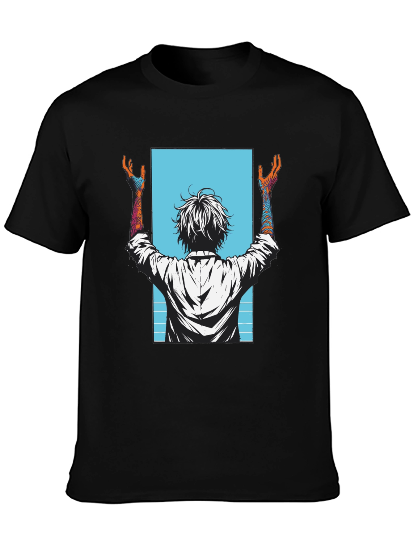 Graphic Tee - Anime Style Print - Black