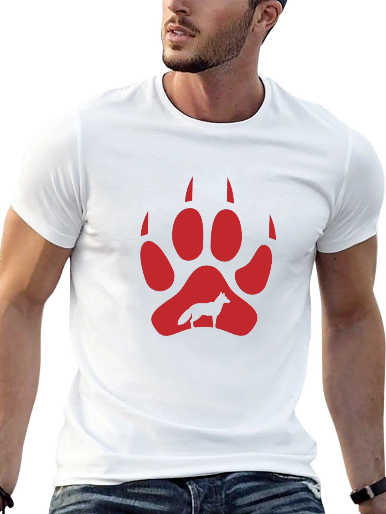 Wolf Paw Print Graphic Tee - Black Cotton Blend