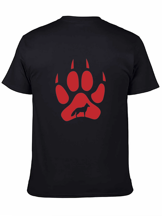 Wolf Paw Print Graphic Tee - Black Cotton Blend