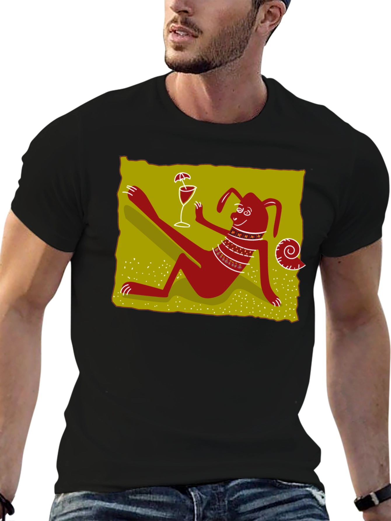 Relaxing Dog Cartoon Graphic Black Tee