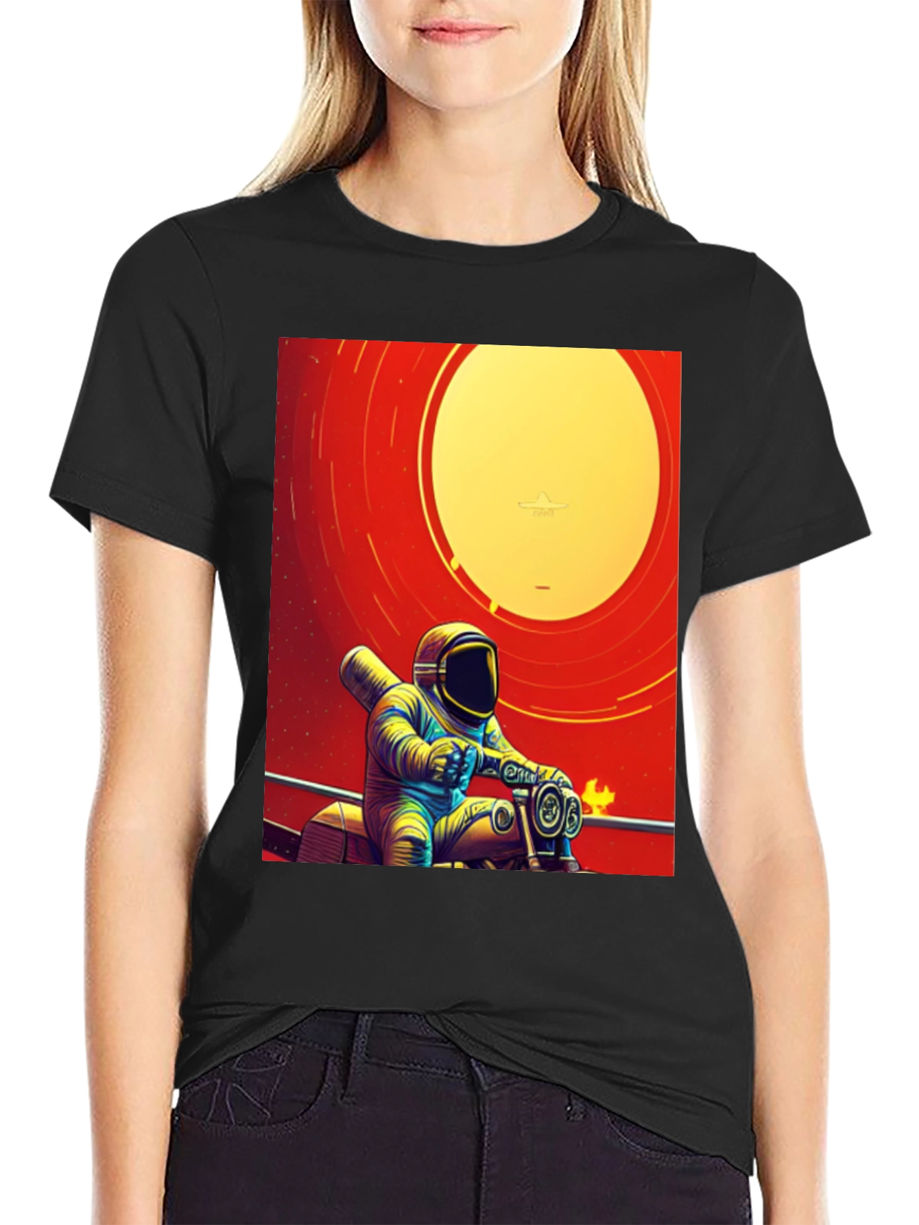 Astronaut Rider Graphic T-Shirt - Retro Space Style