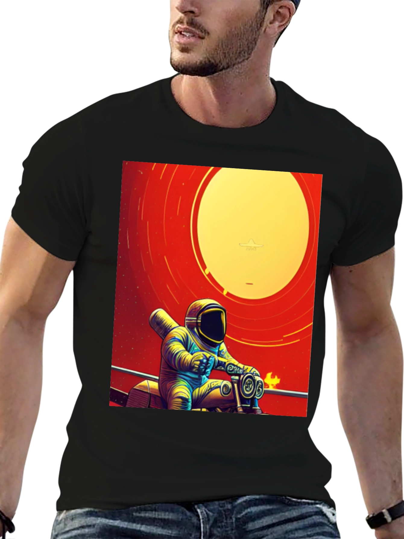 Astronaut Rider Graphic T-Shirt - Retro Space Style