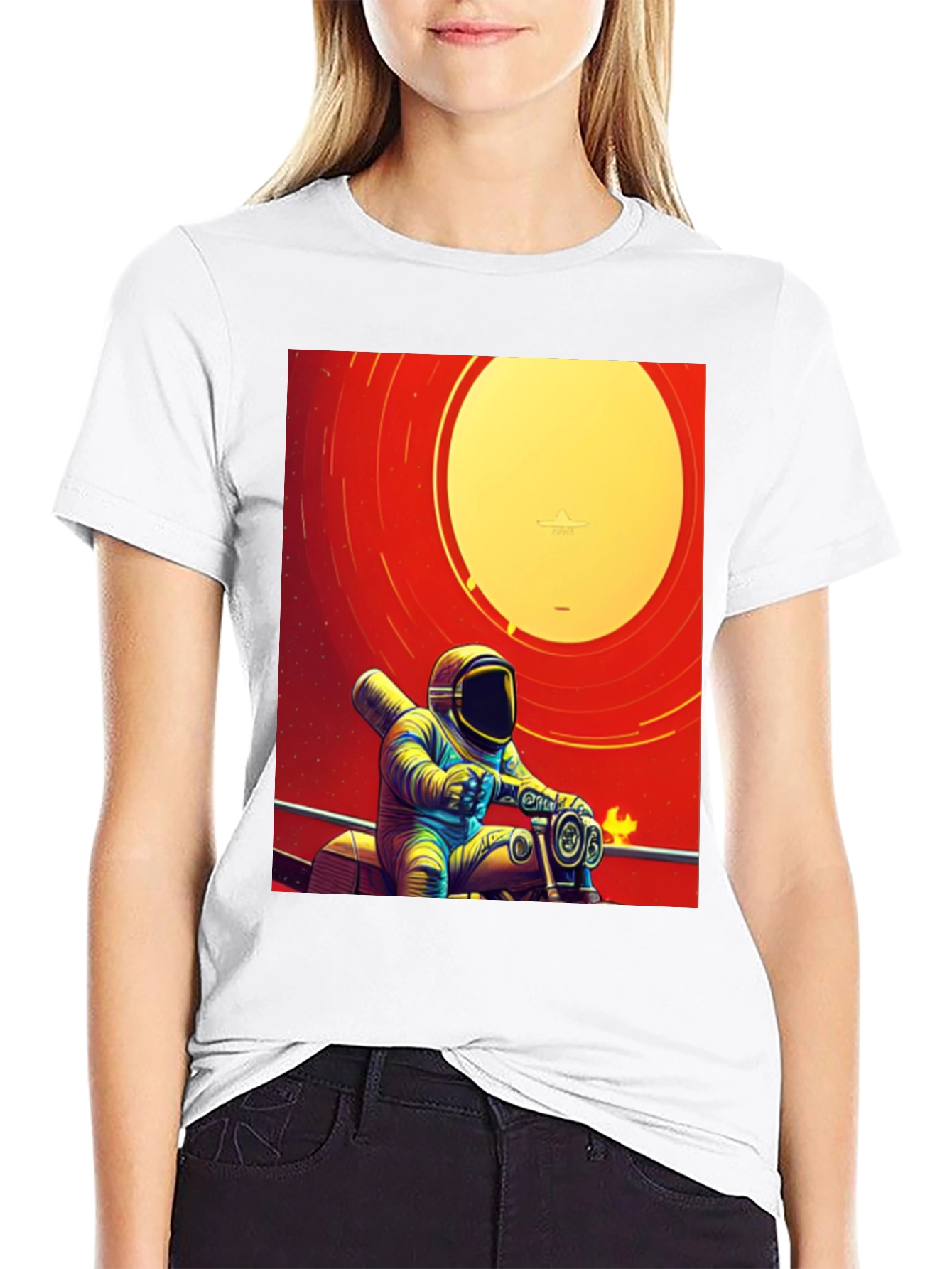 Astronaut Rider Graphic T-Shirt - Retro Space Style
