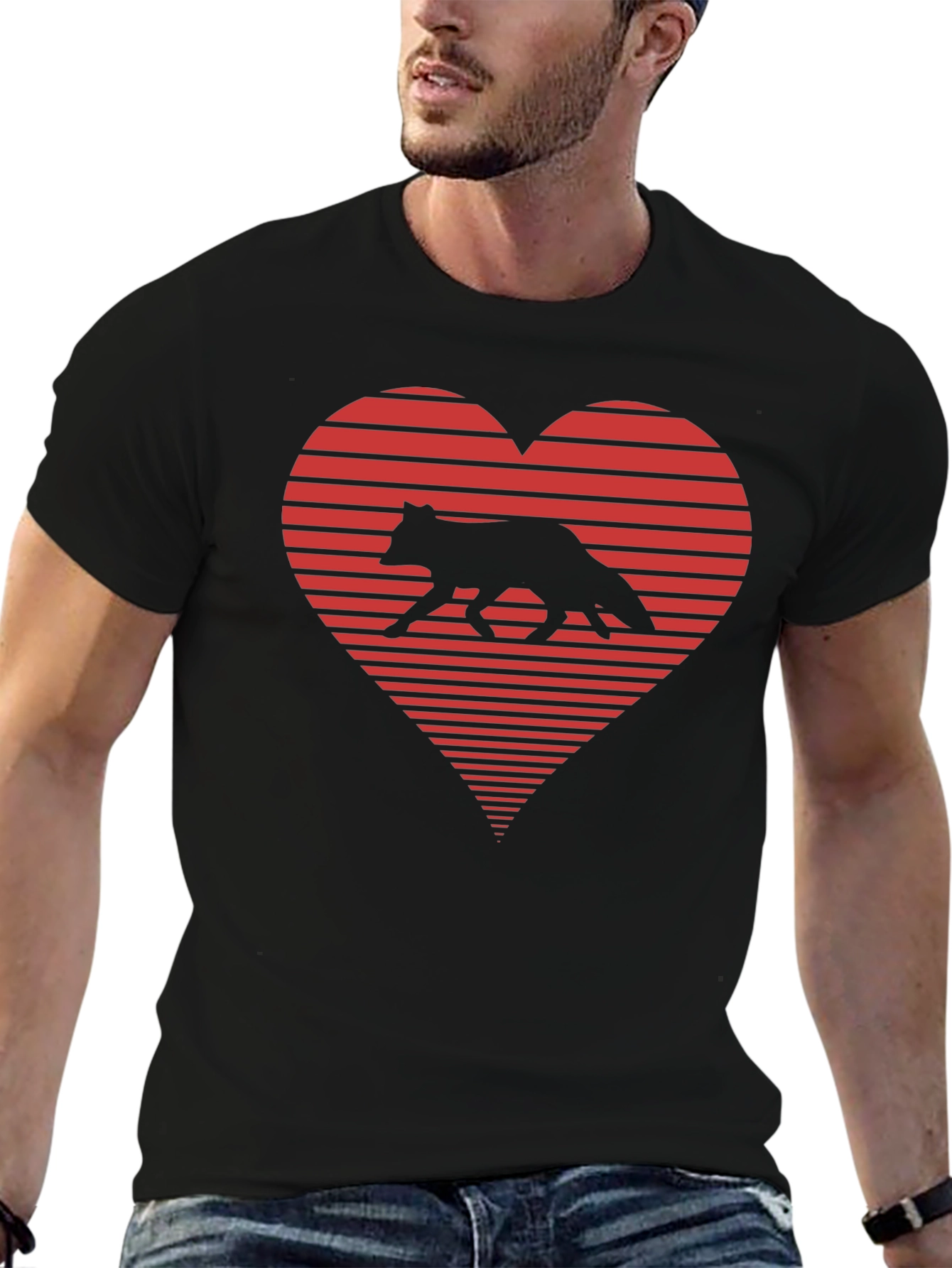 Fox Love Heart Graphic T-Shirt - Mens Black Tee