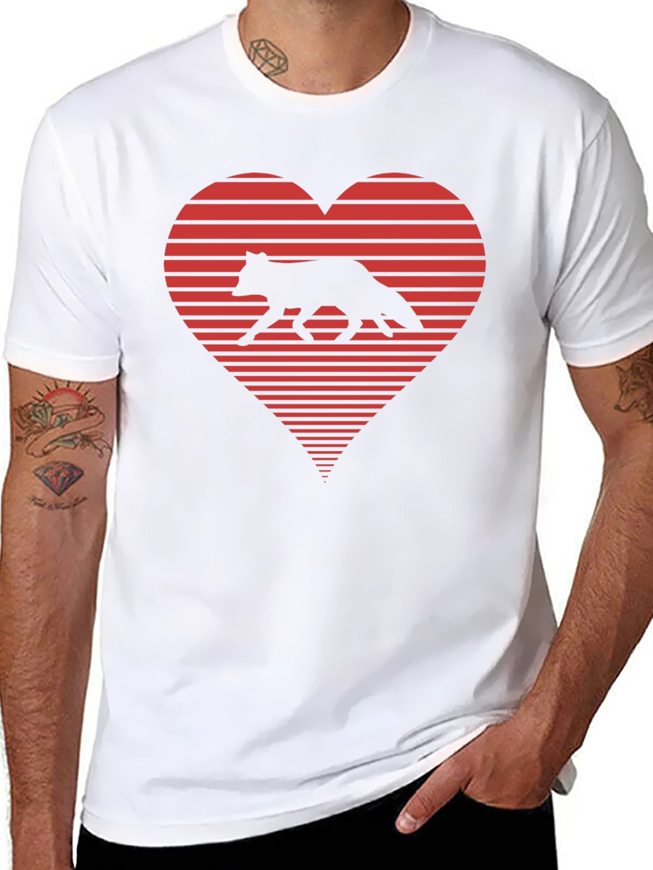 Fox Love Heart Graphic T-Shirt - Mens Black Tee