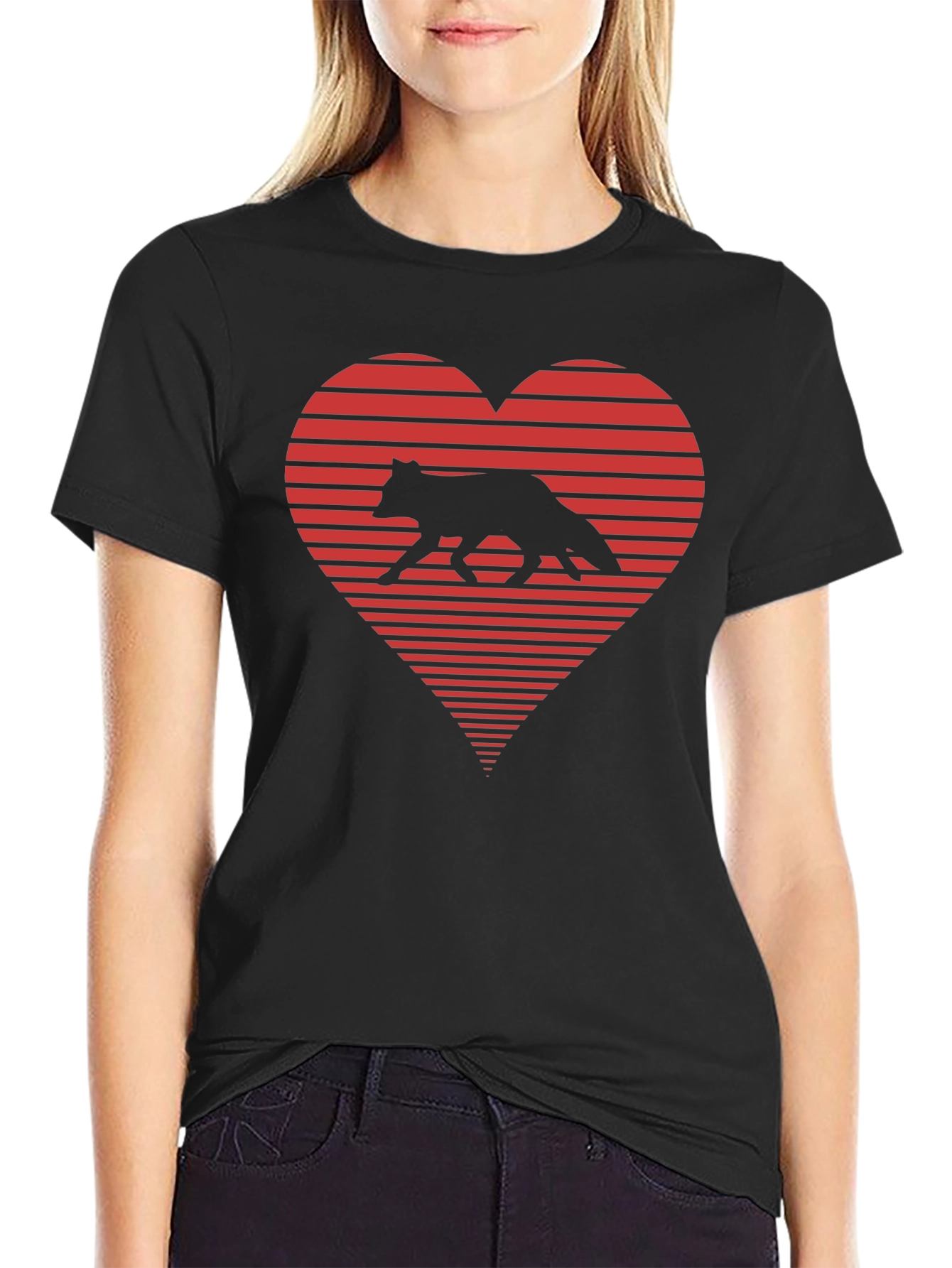 Fox Love Heart Graphic T-Shirt - Mens Black Tee