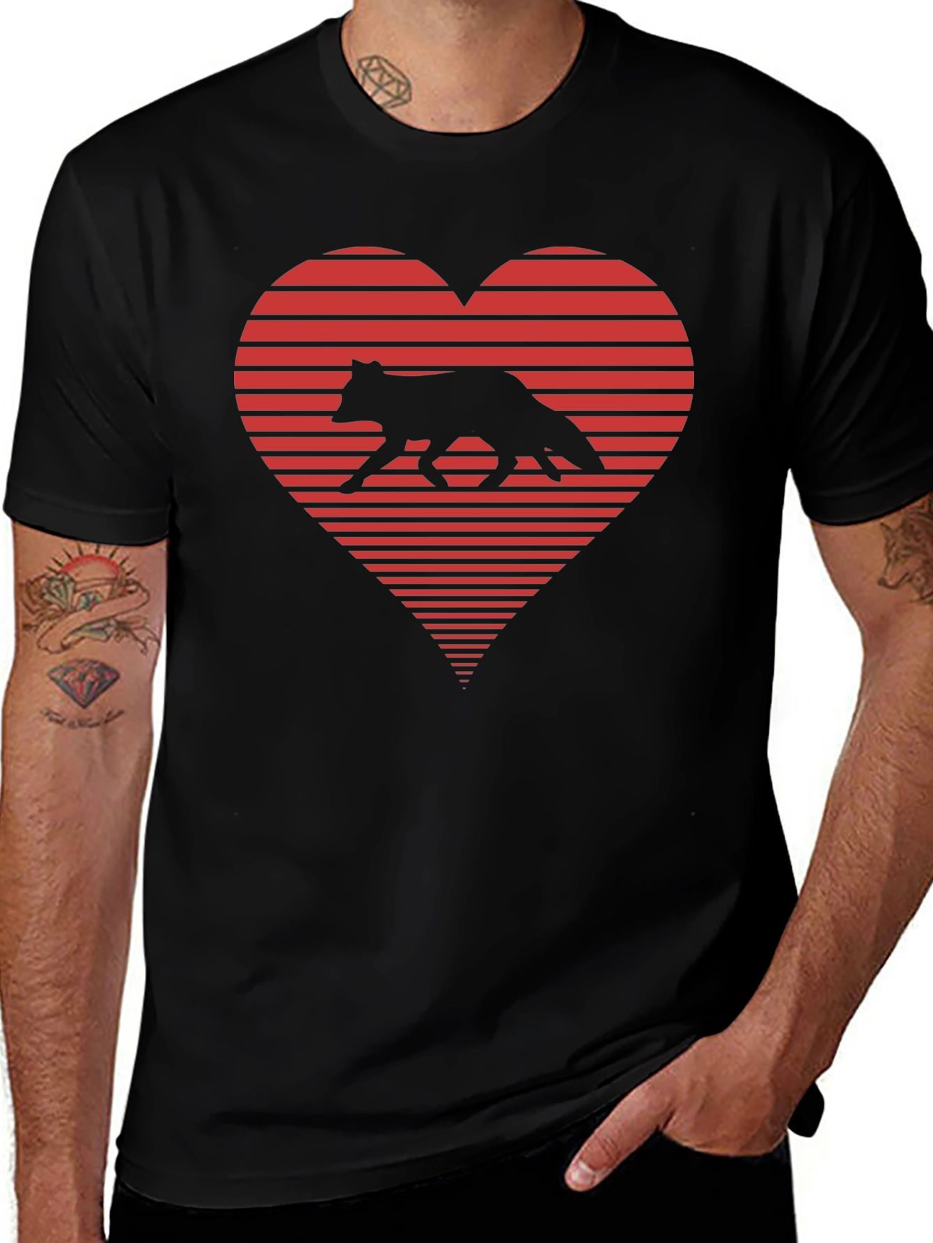 Fox Love Heart Graphic T-Shirt - Mens Black Tee