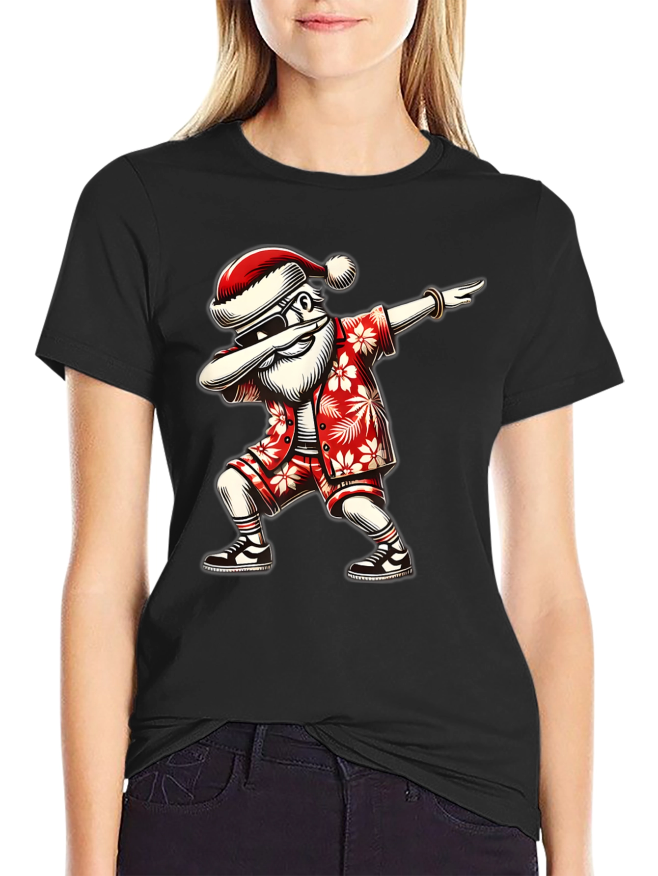 Dabbing Santa Hawaiian Shirt - Black Tee