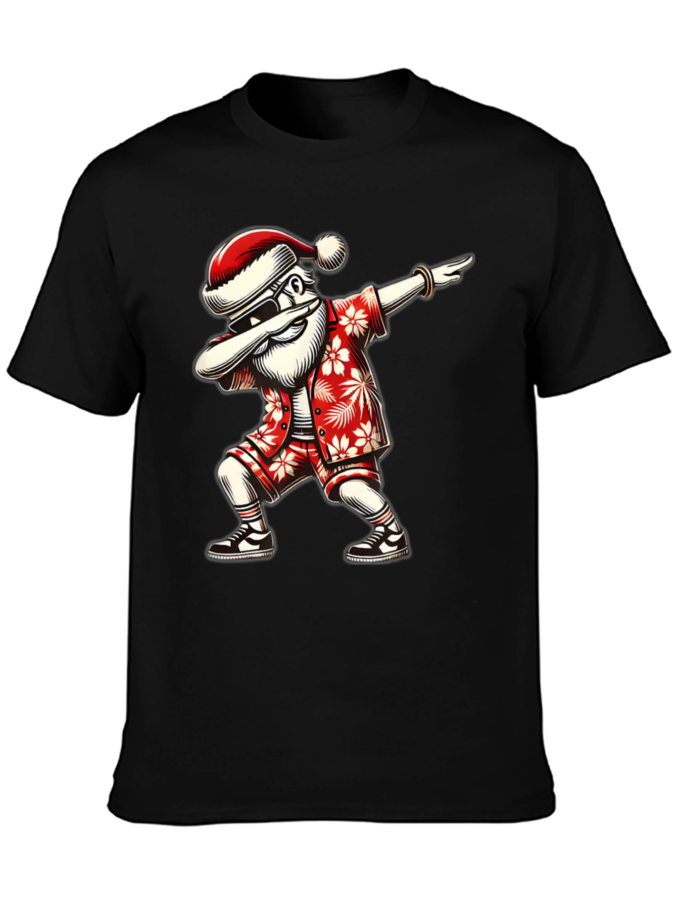Dabbing Santa Hawaiian Shirt - Black Tee