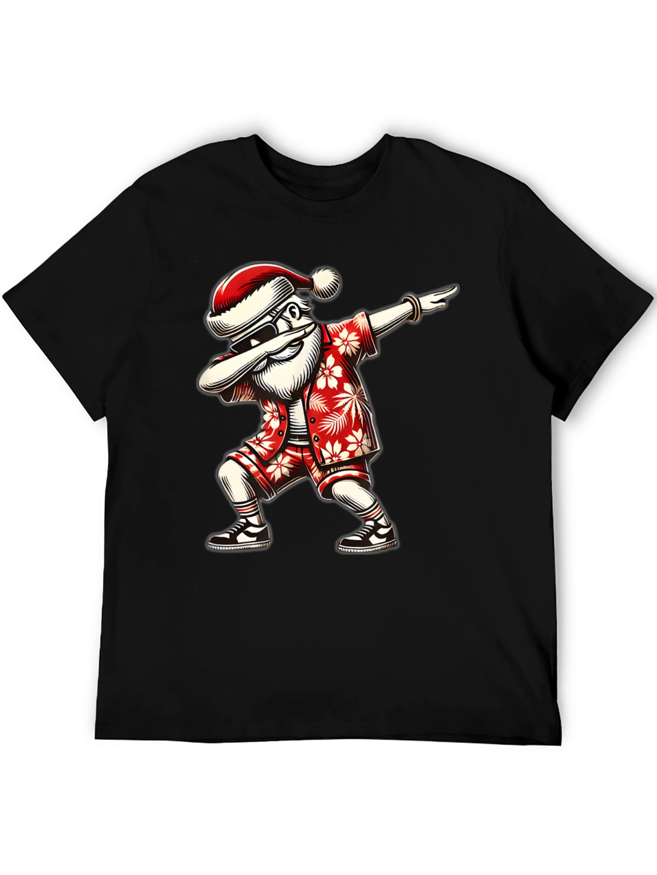 Dabbing Santa Hawaiian Shirt - Black Tee