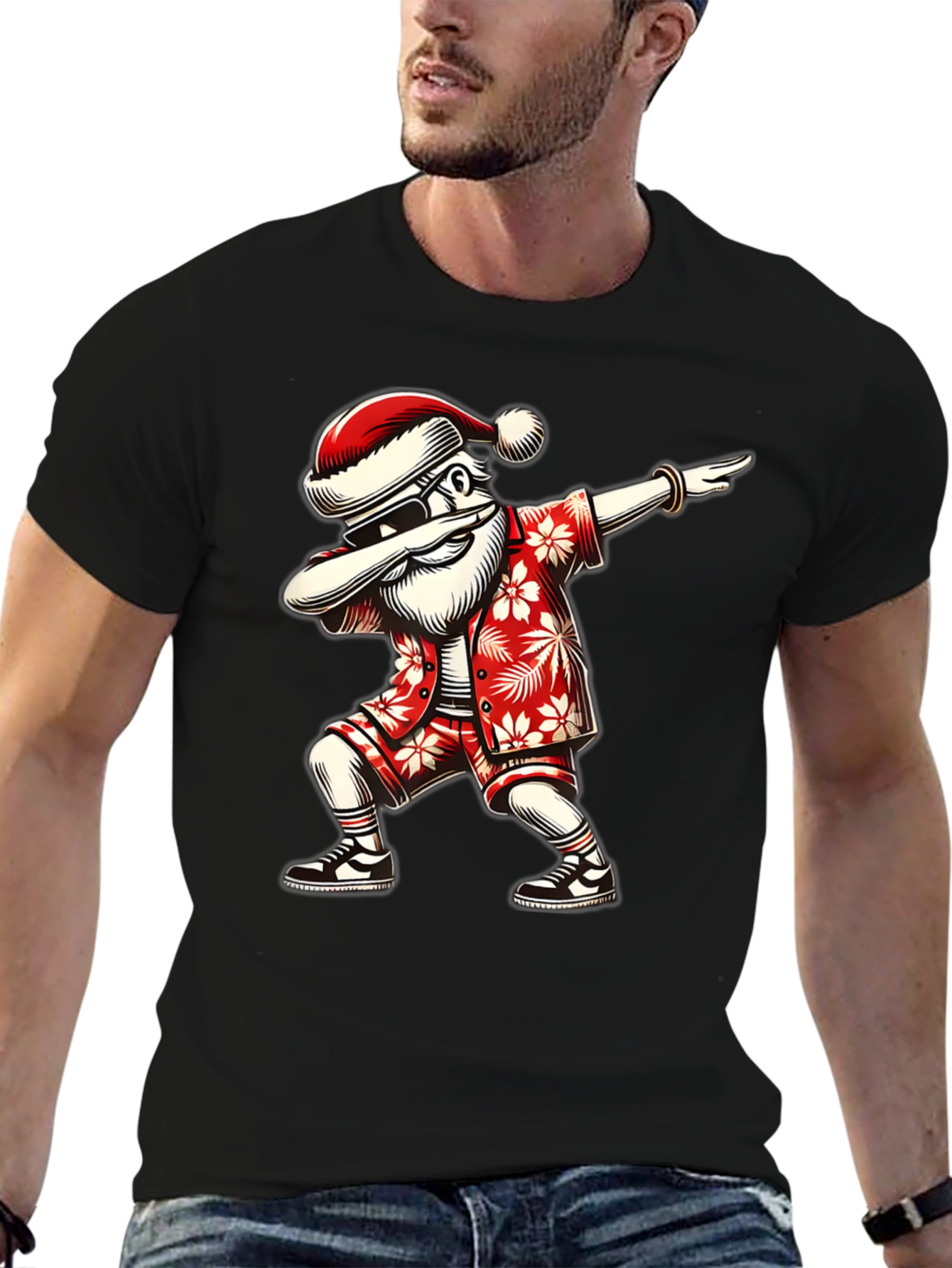 Dabbing Santa Hawaiian Shirt - Black Tee