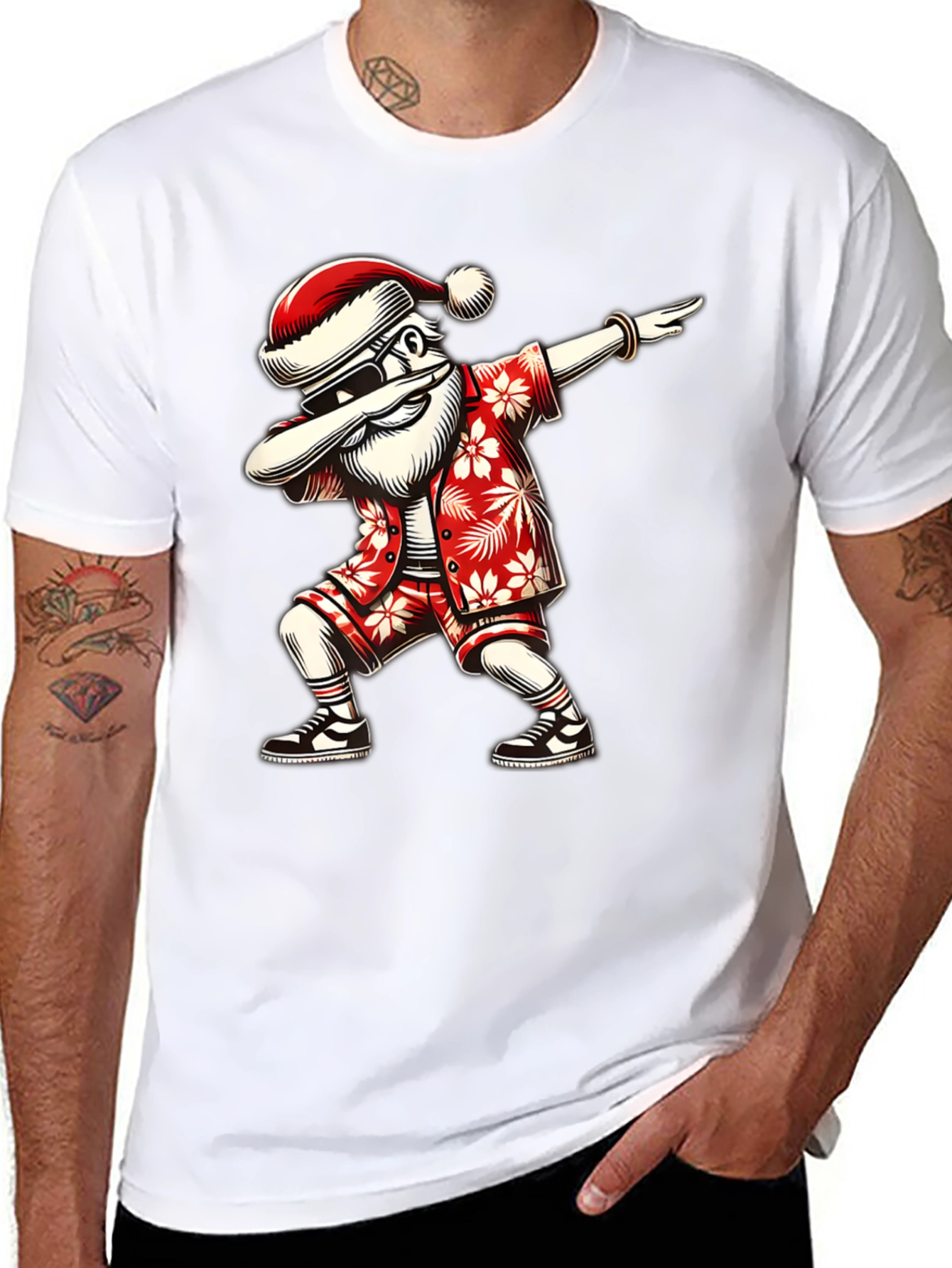 Dabbing Santa Hawaiian Shirt - Black Tee