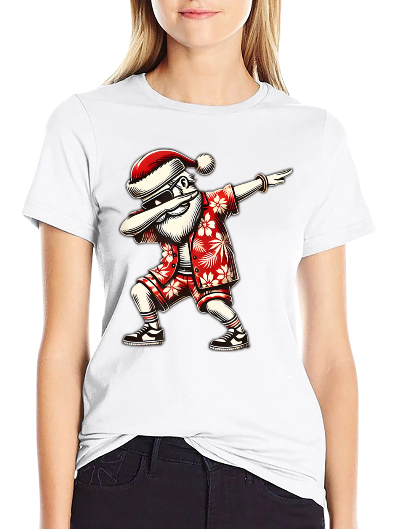 Dabbing Santa Hawaiian Shirt - Black Tee