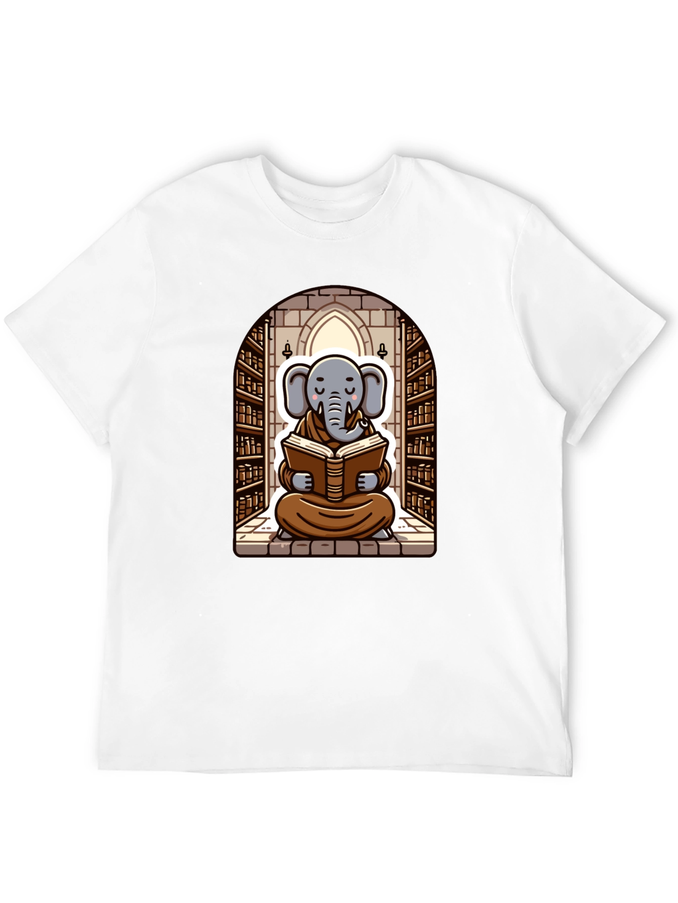Elephant Monk Reading Black T-Shirt