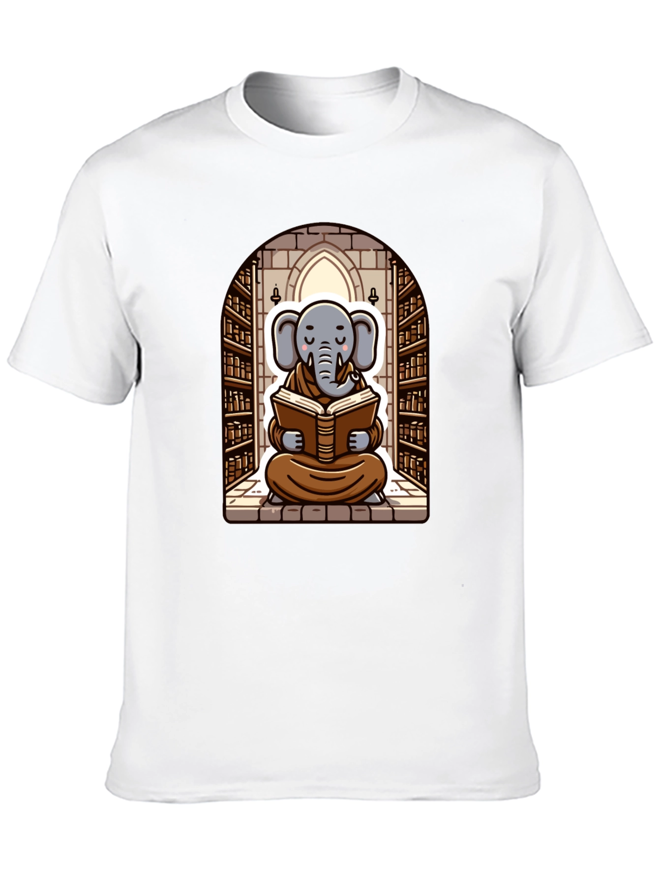 Elephant Monk Reading Black T-Shirt