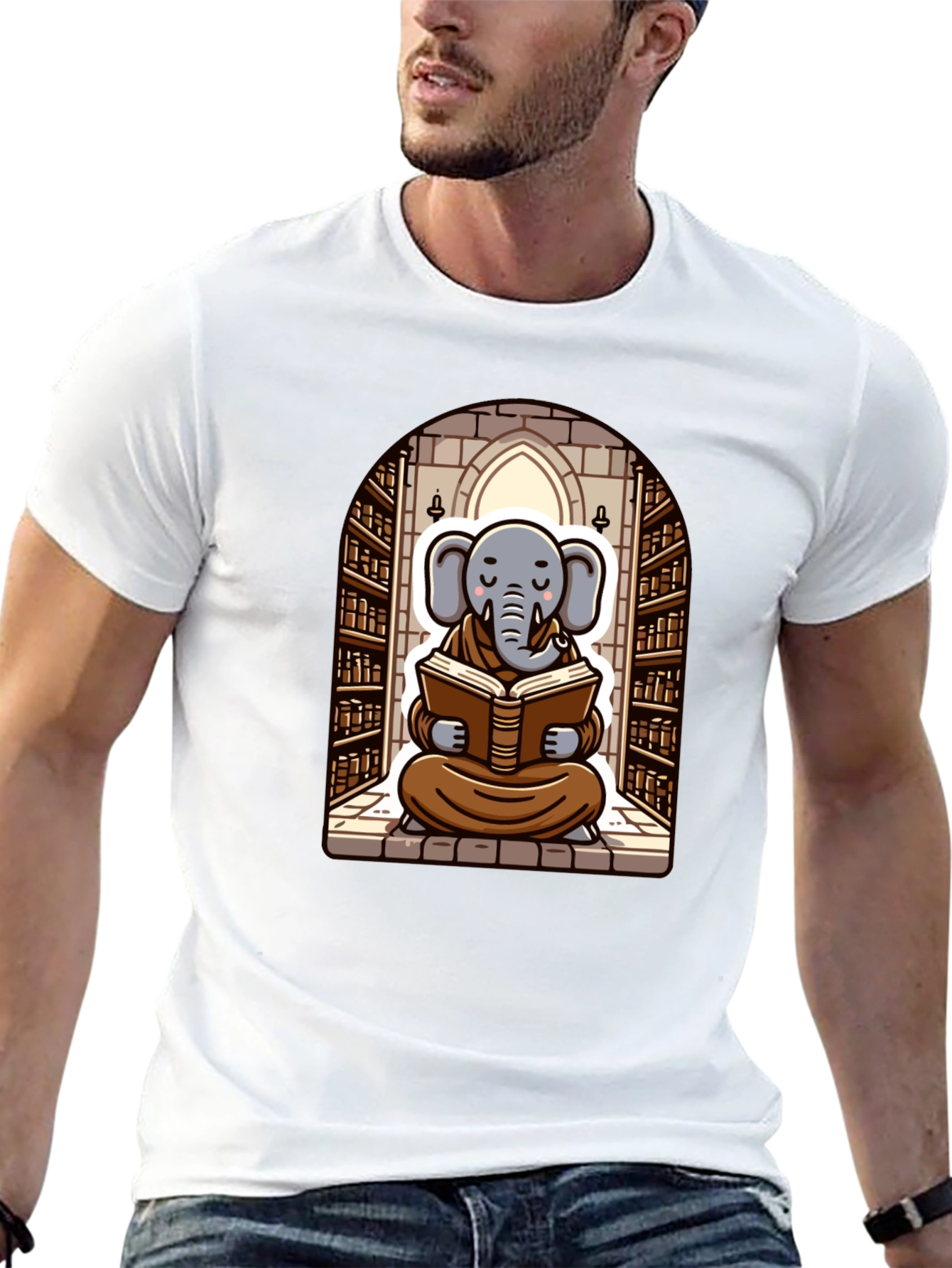 Elephant Monk Reading Black T-Shirt