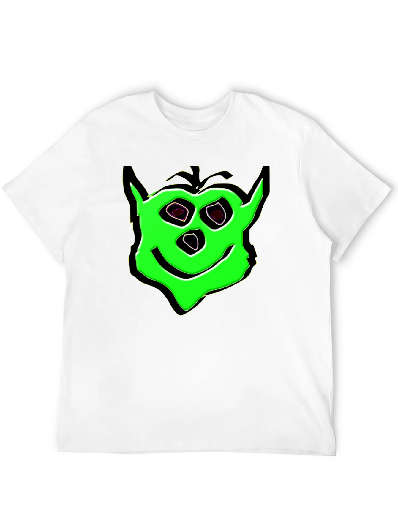 Green Cartoon Face Black T-Shirt