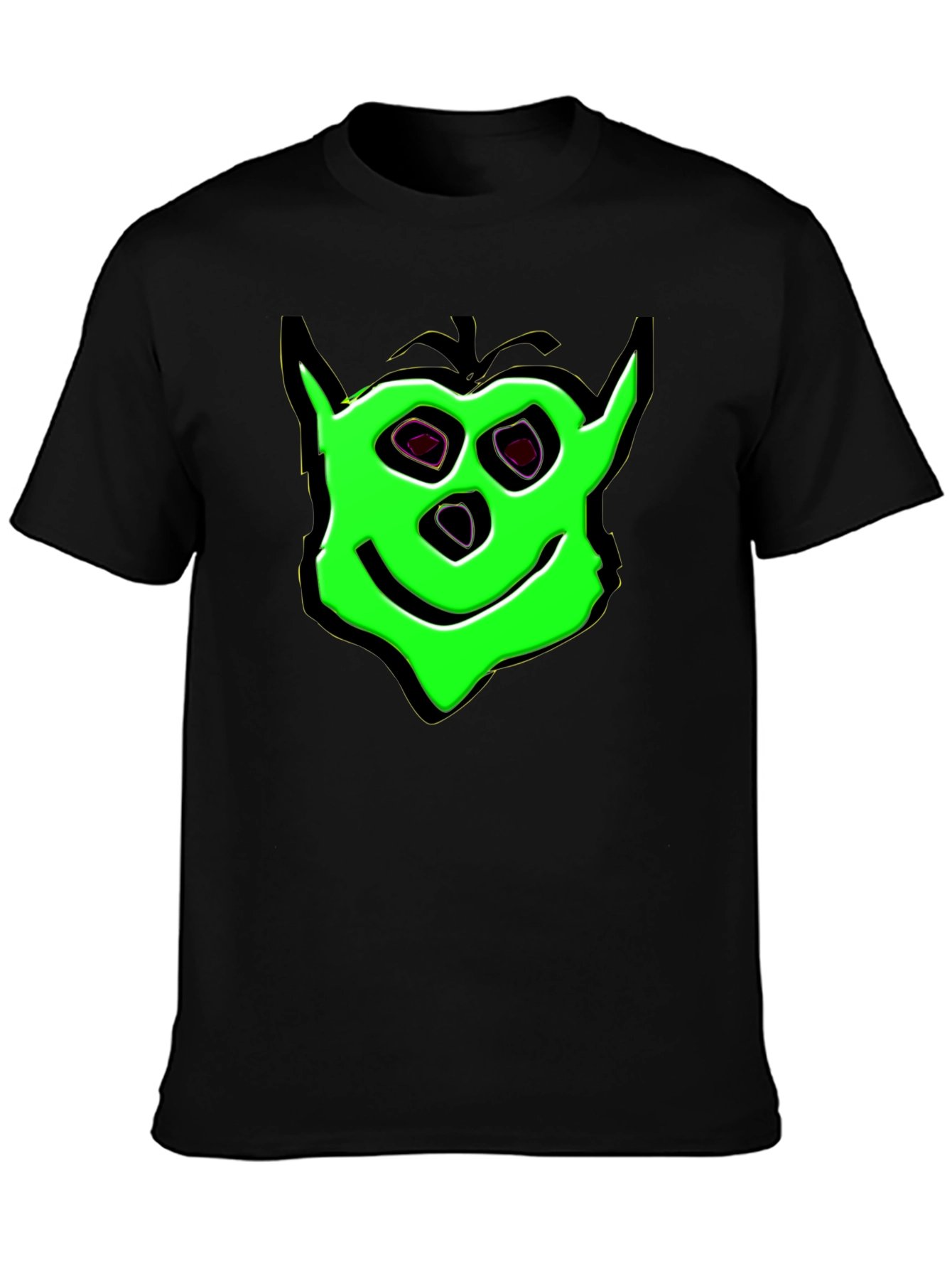 Green Cartoon Face Black T-Shirt