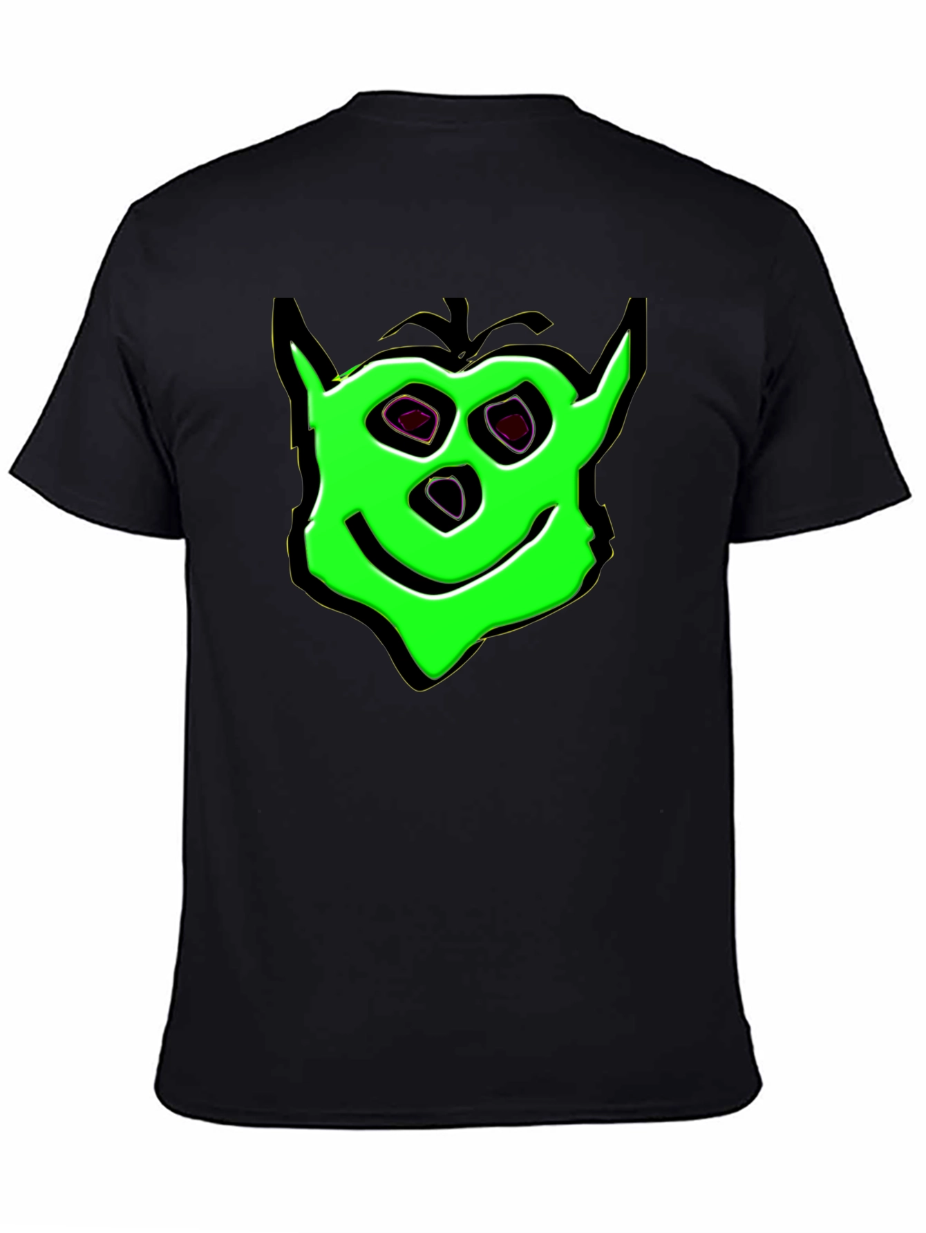 Green Cartoon Face Black T-Shirt