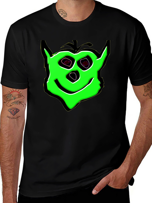 Green Cartoon Face Black T-Shirt