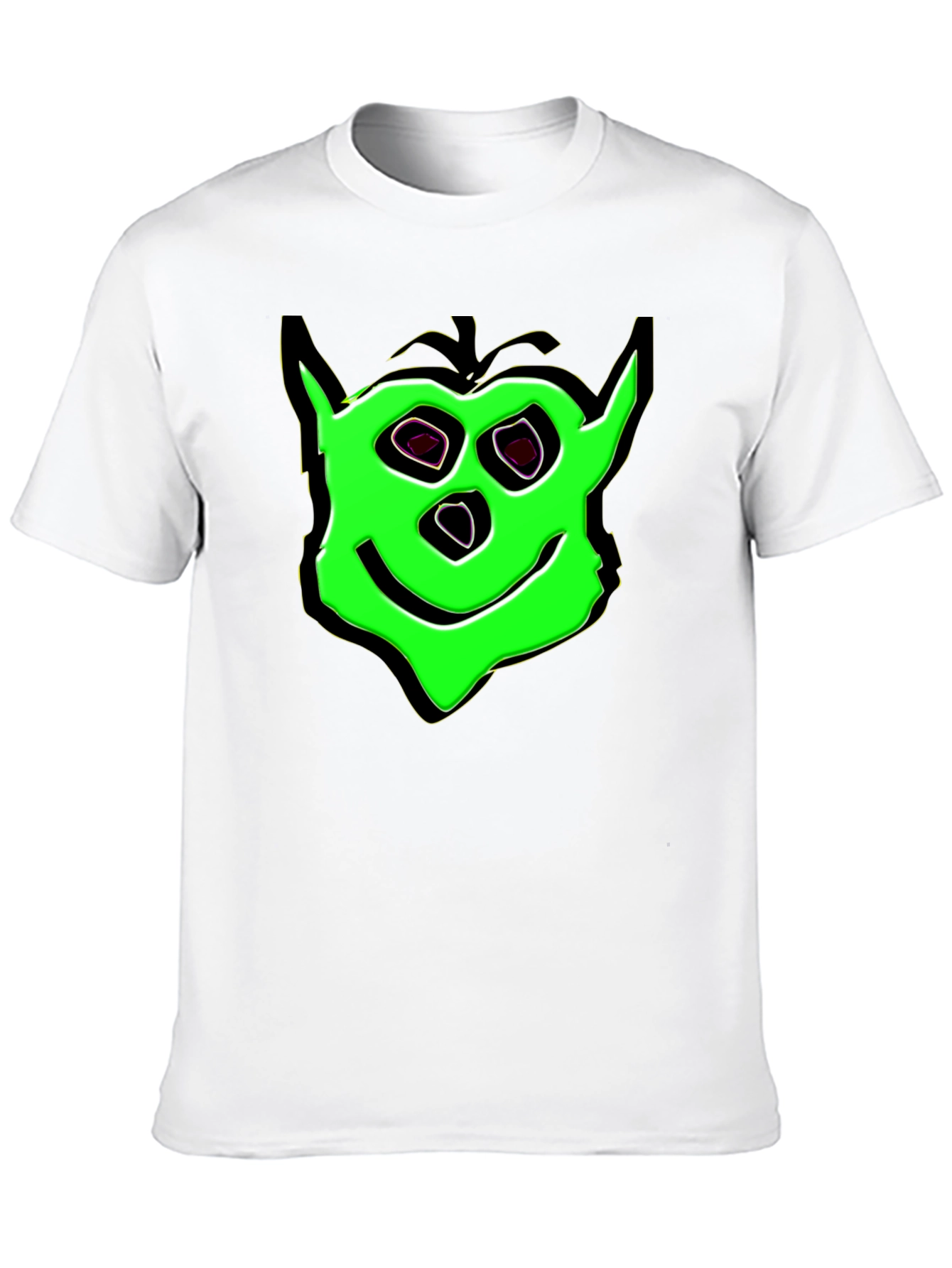 Green Cartoon Face Black T-Shirt