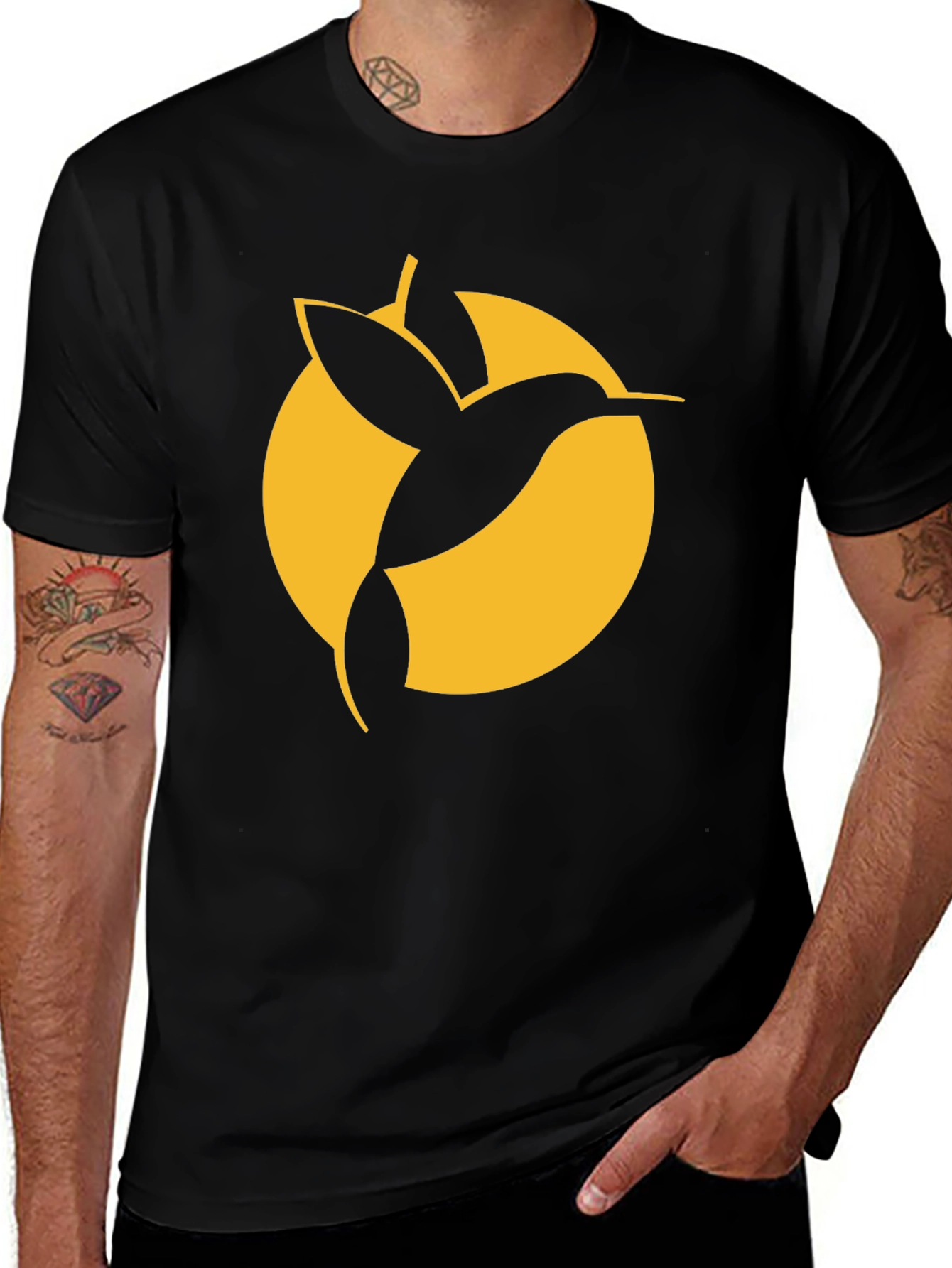 Hummingbird Graphic Tee - Stylish Black T-Shirt