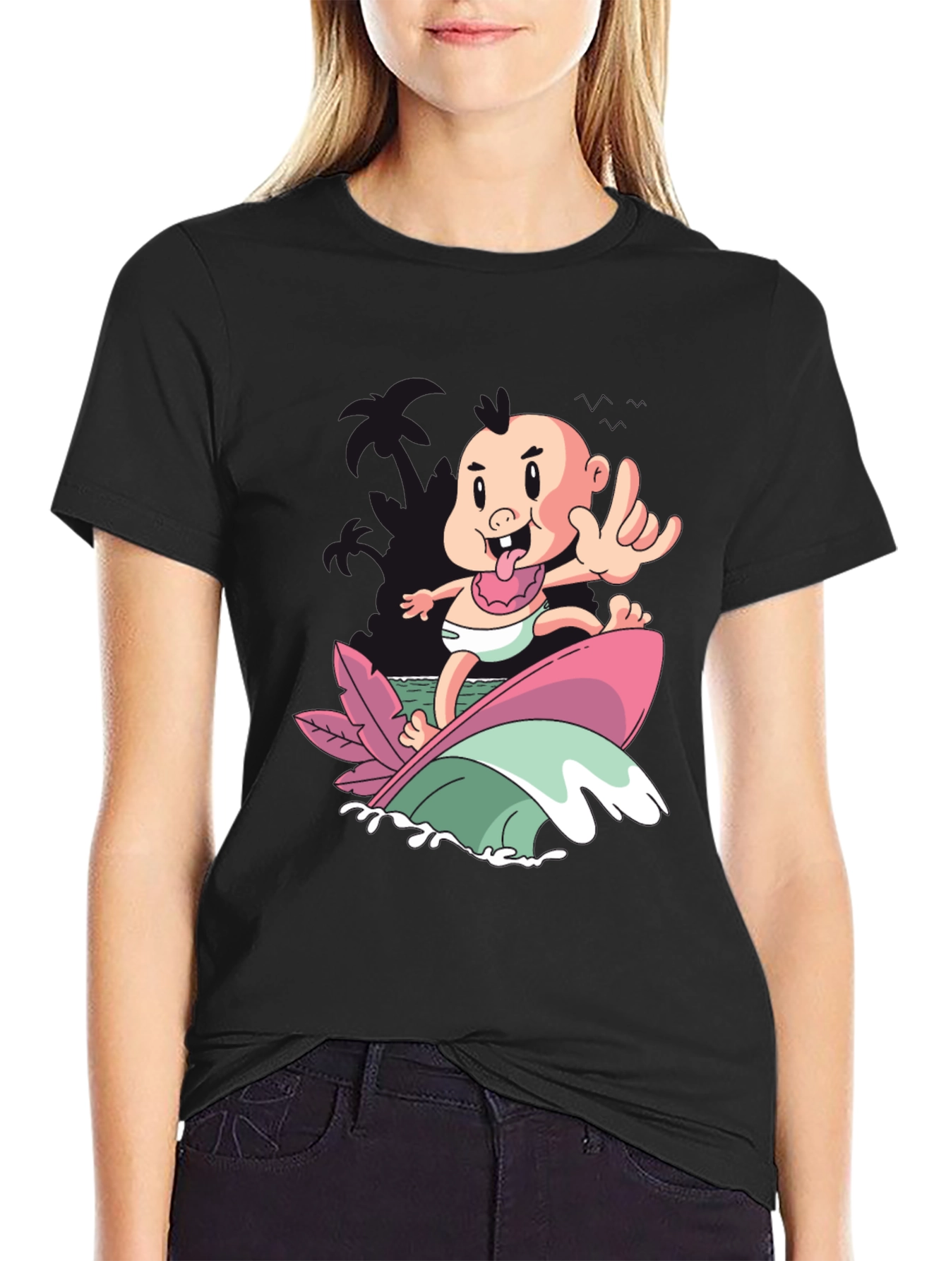 Surfing Baby Graphic T-Shirt - Cool Cartoon Tee