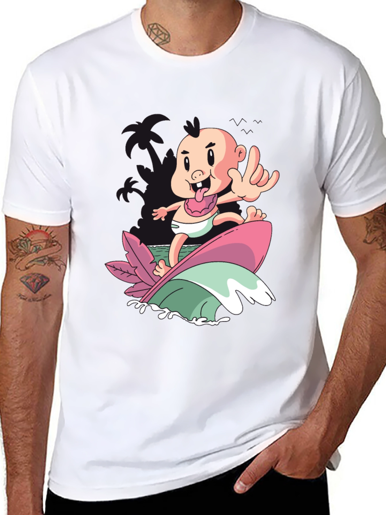 Surfing Baby Graphic T-Shirt - Cool Cartoon Tee