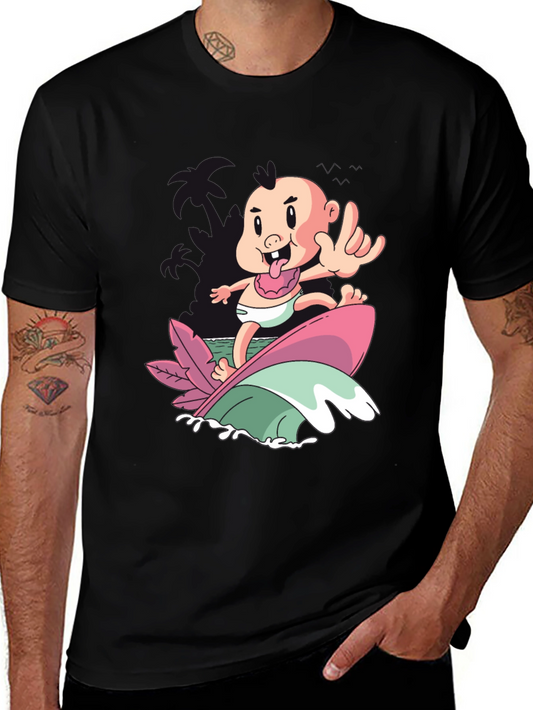 Surfing Baby Graphic T-Shirt - Cool Cartoon Tee