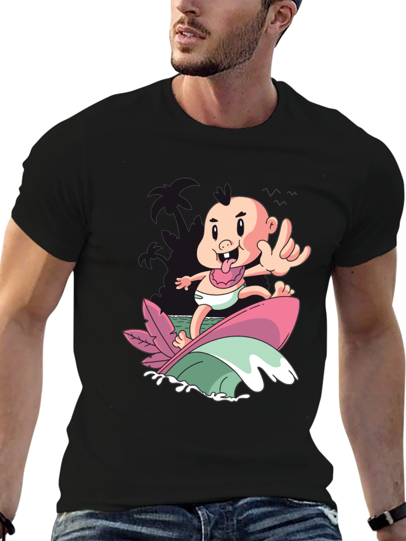 Surfing Baby Graphic T-Shirt - Cool Cartoon Tee