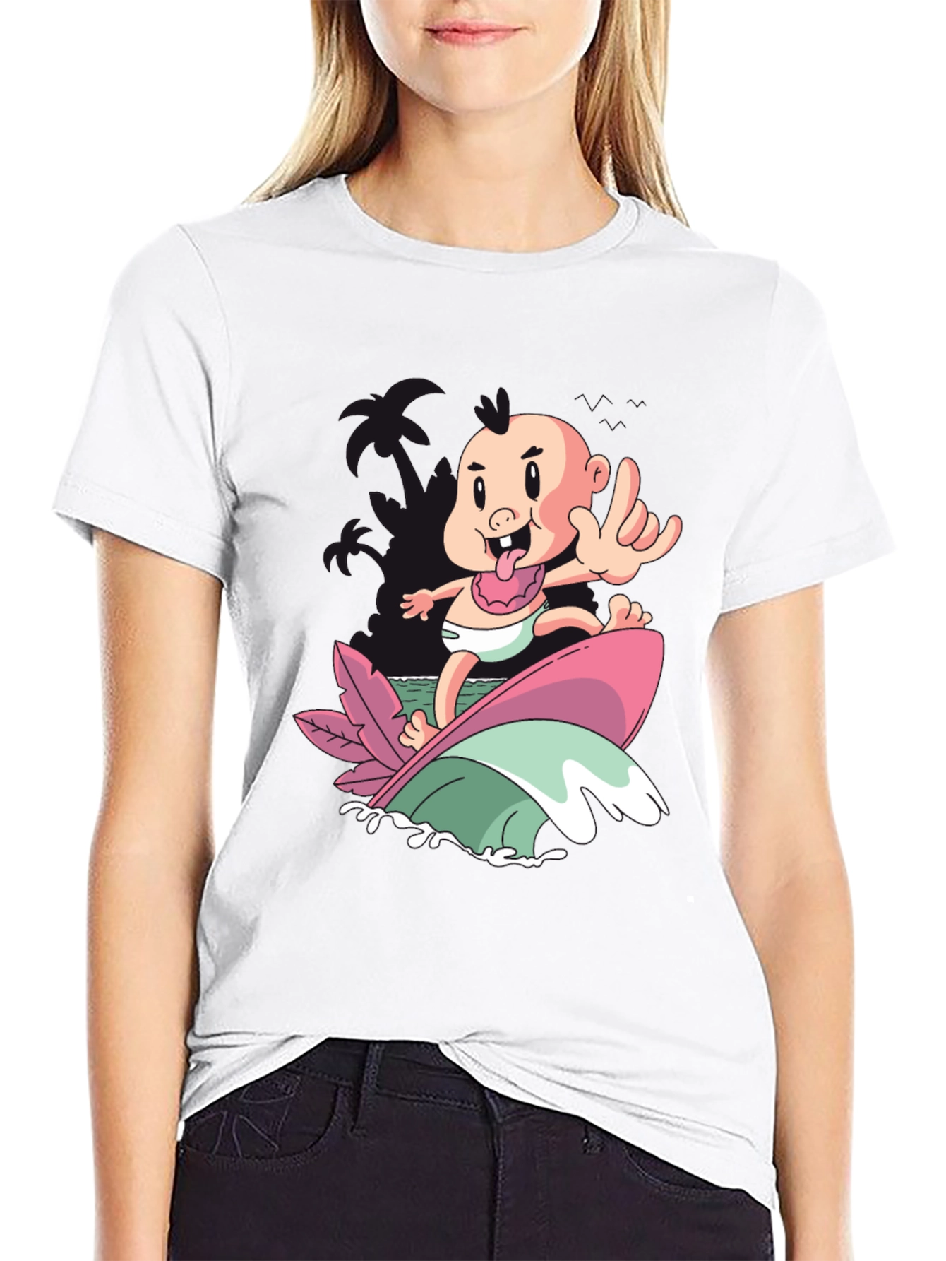 Surfing Baby Graphic T-Shirt - Cool Cartoon Tee