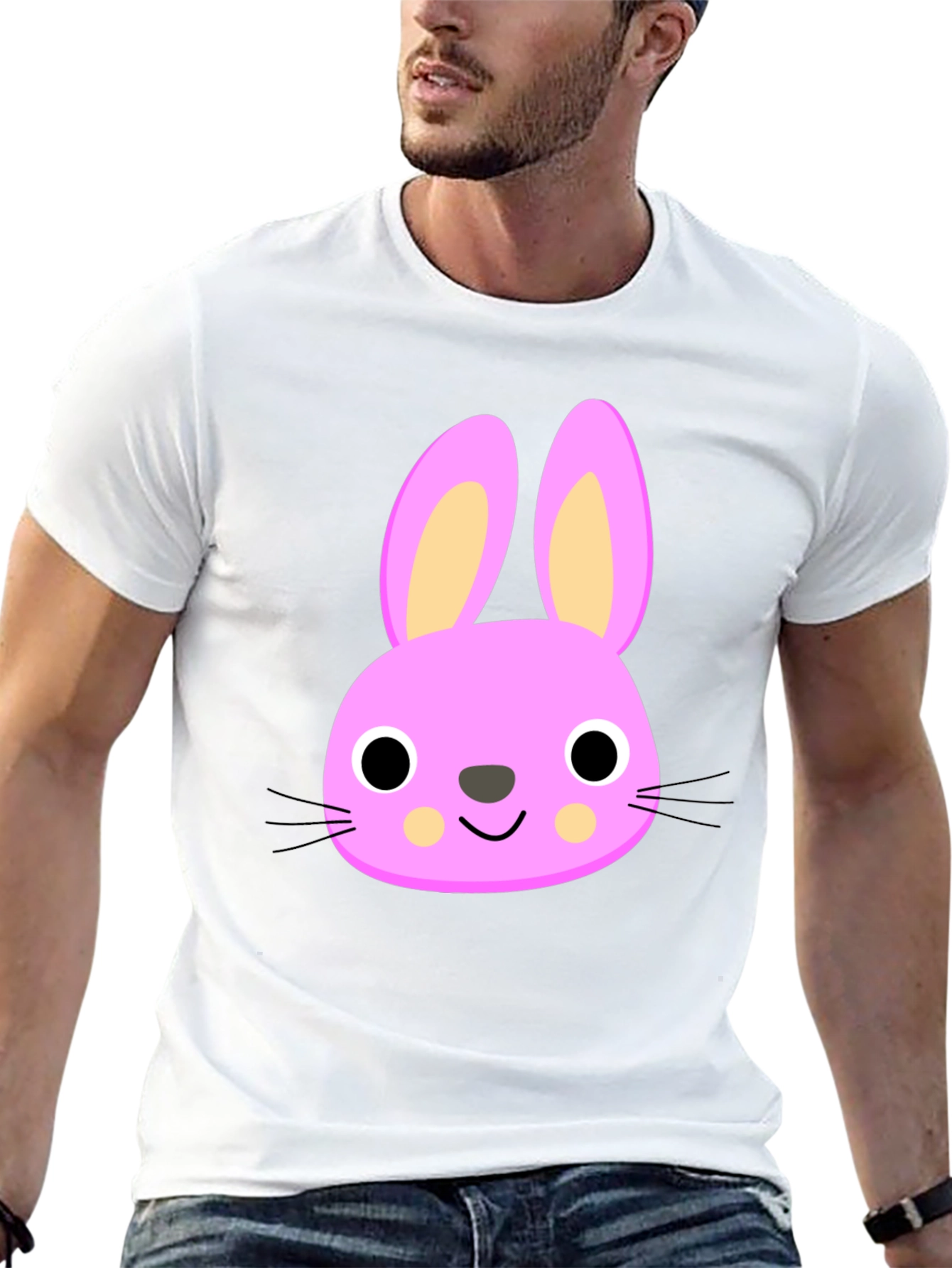 Cute Bunny Graphic Tee - Black Cotton Shirt