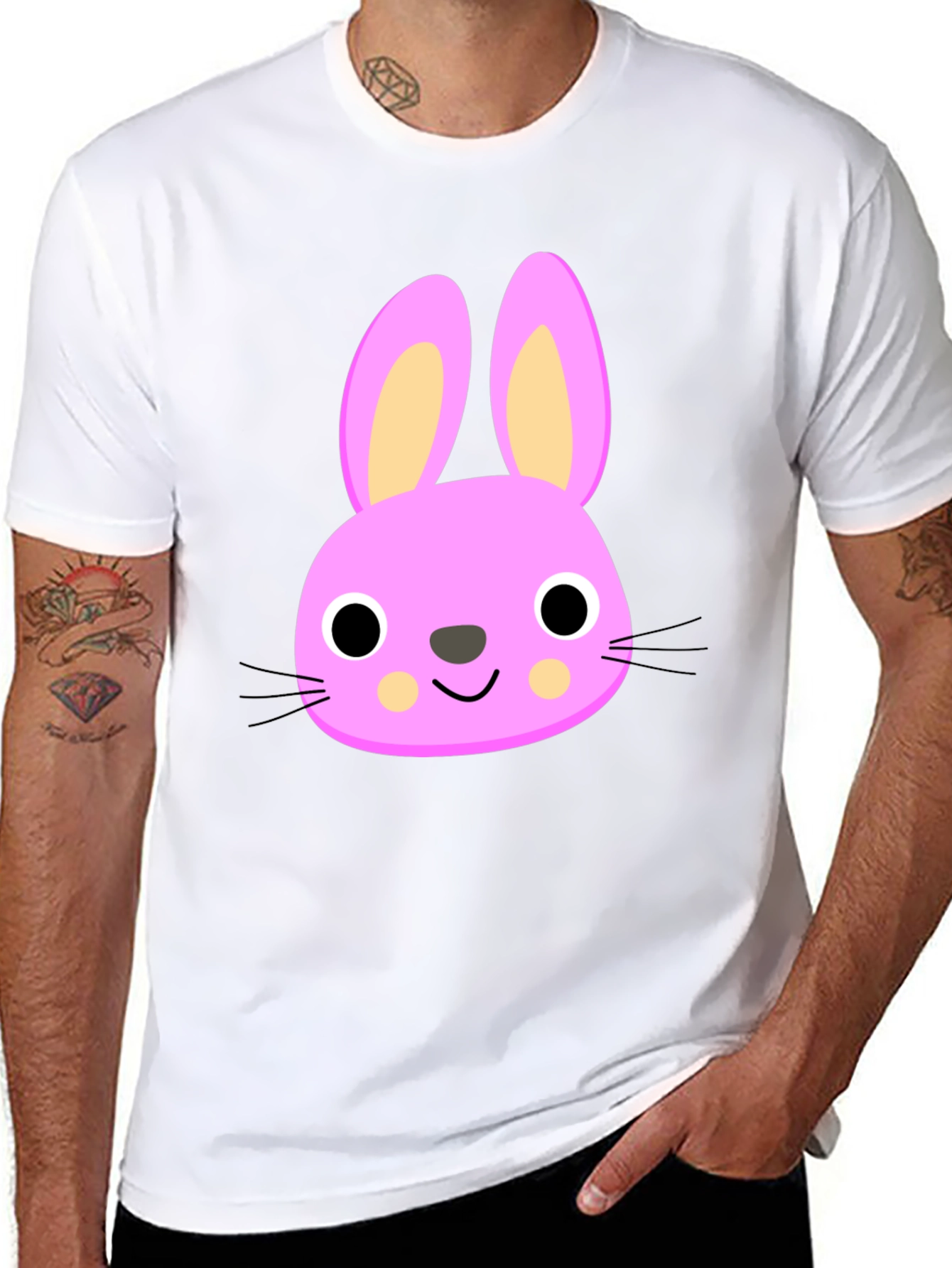 Cute Bunny Graphic Tee - Black Cotton Shirt