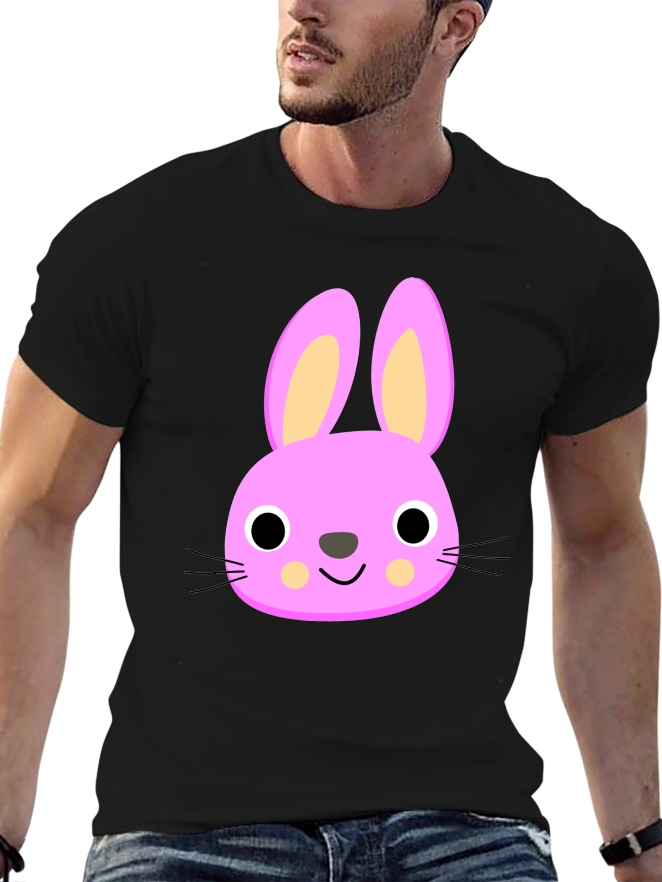 Cute Bunny Graphic Tee - Black Cotton Shirt