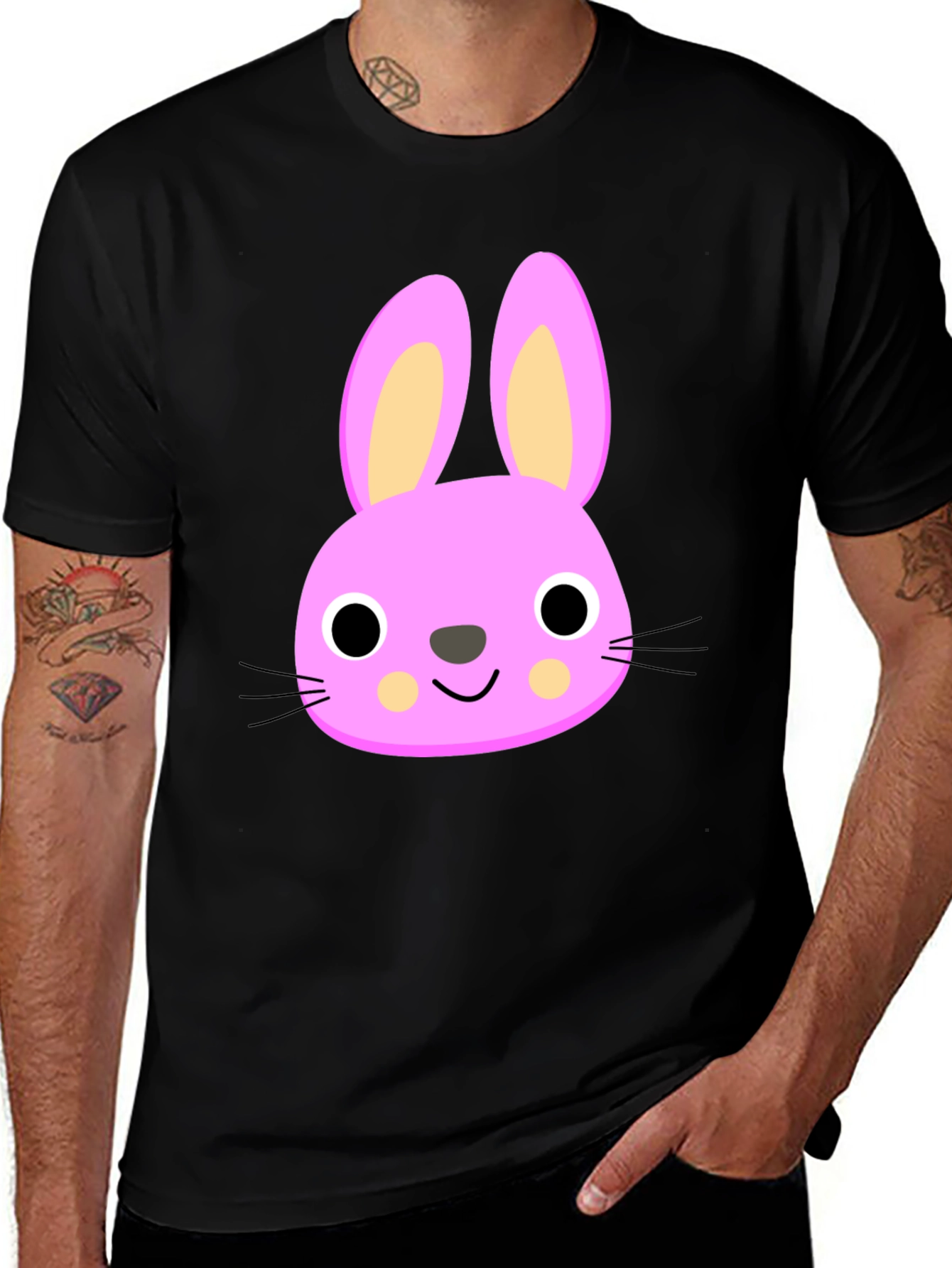 Cute Bunny Graphic Tee - Black Cotton Shirt