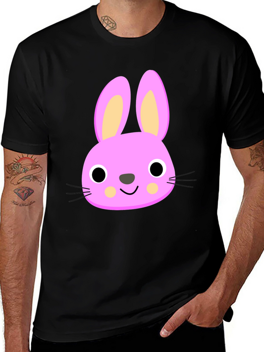 Cute Bunny Graphic Tee - Black Cotton Shirt