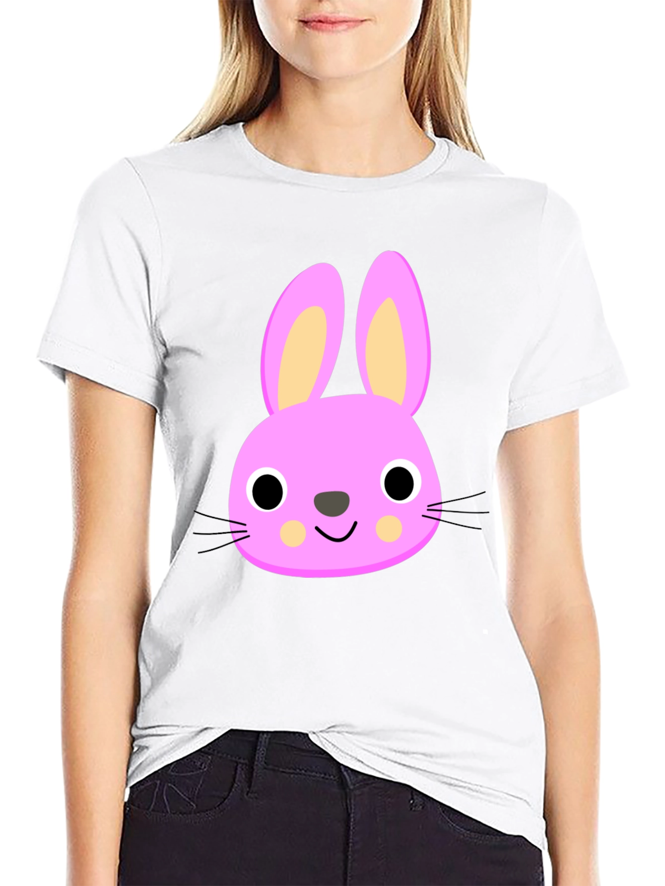 Cute Bunny Graphic Tee - Black Cotton Shirt