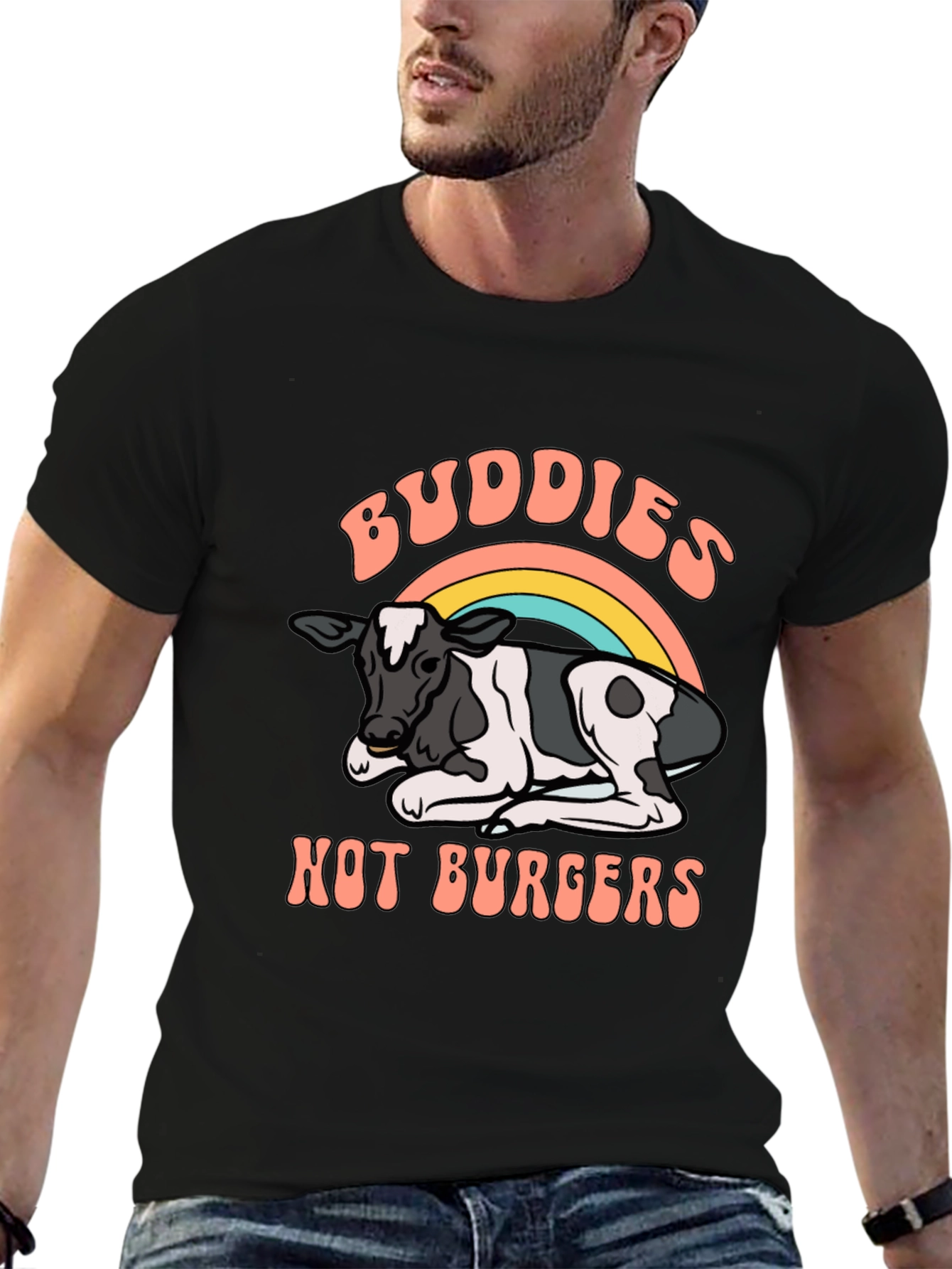 Buddies Not Burgers T-Shirt - Vegan Rainbow Cow Tee