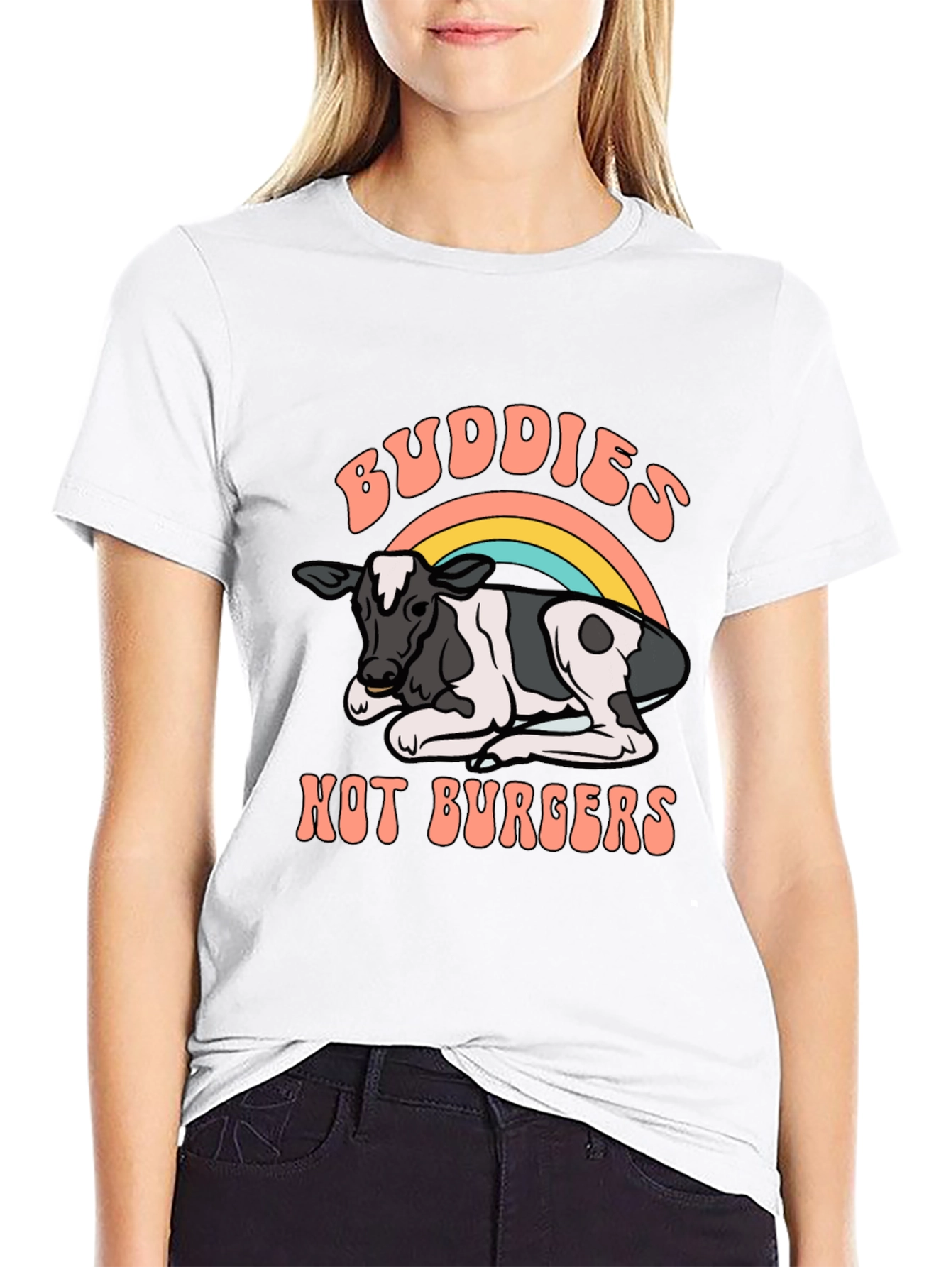 Buddies Not Burgers T-Shirt - Vegan Rainbow Cow Tee