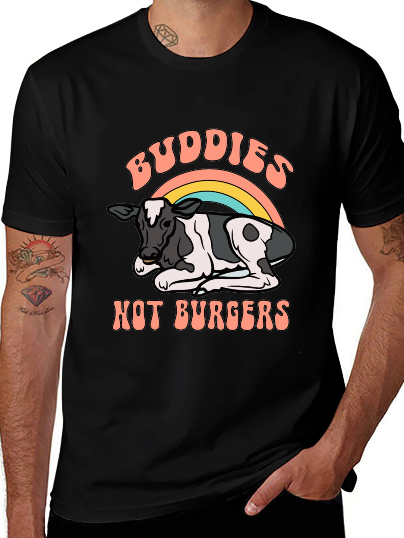 Buddies Not Burgers T-Shirt - Vegan Rainbow Cow Tee