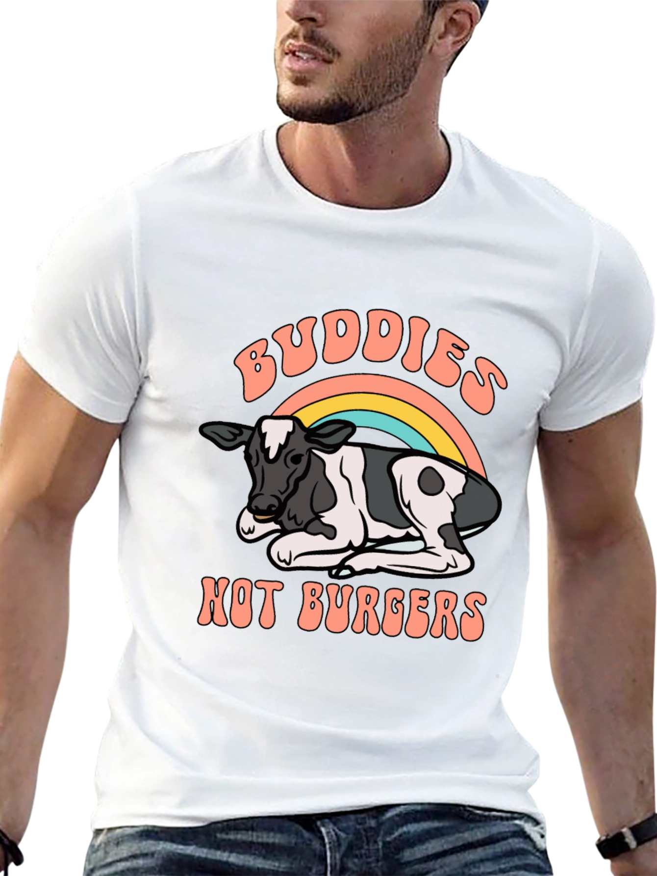 Buddies Not Burgers T-Shirt - Vegan Rainbow Cow Tee