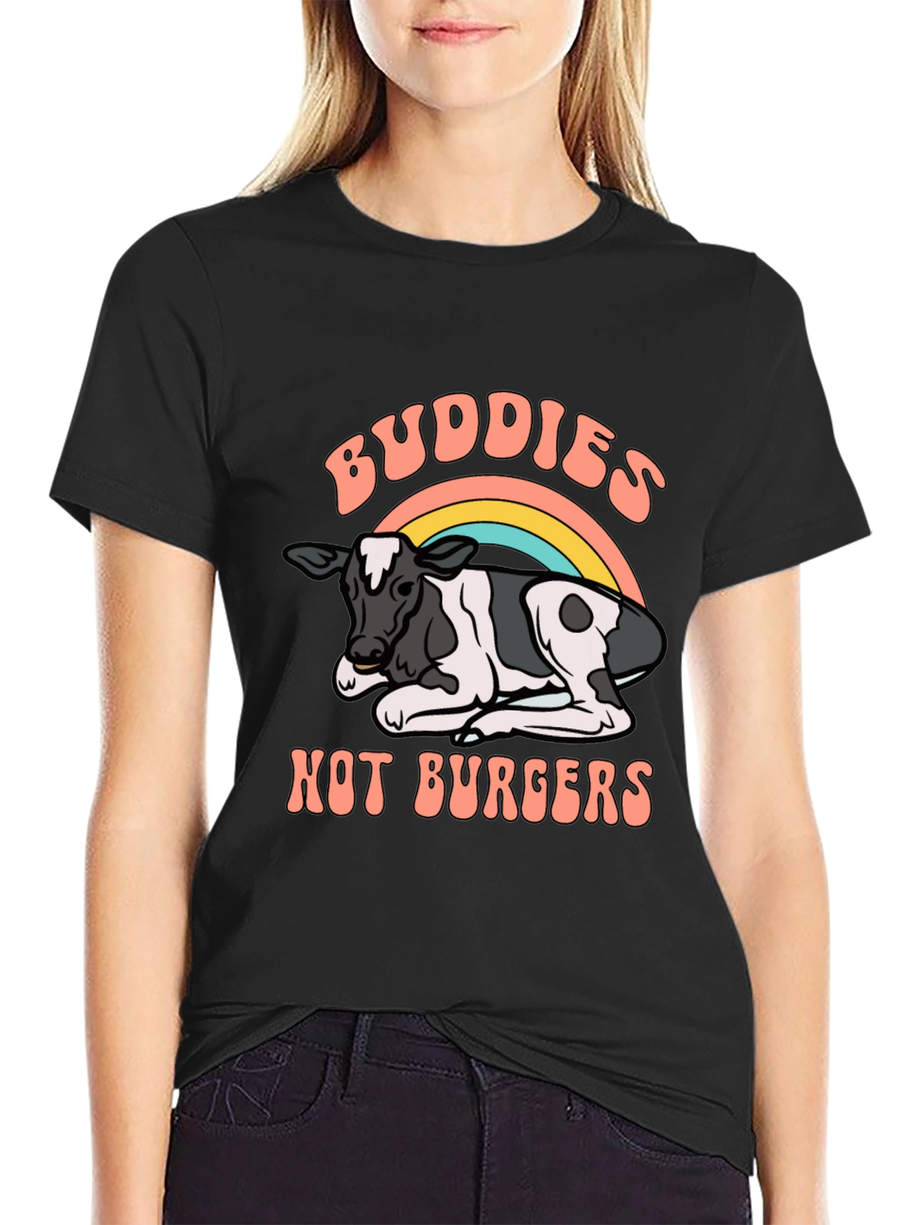 Buddies Not Burgers T-Shirt - Vegan Rainbow Cow Tee