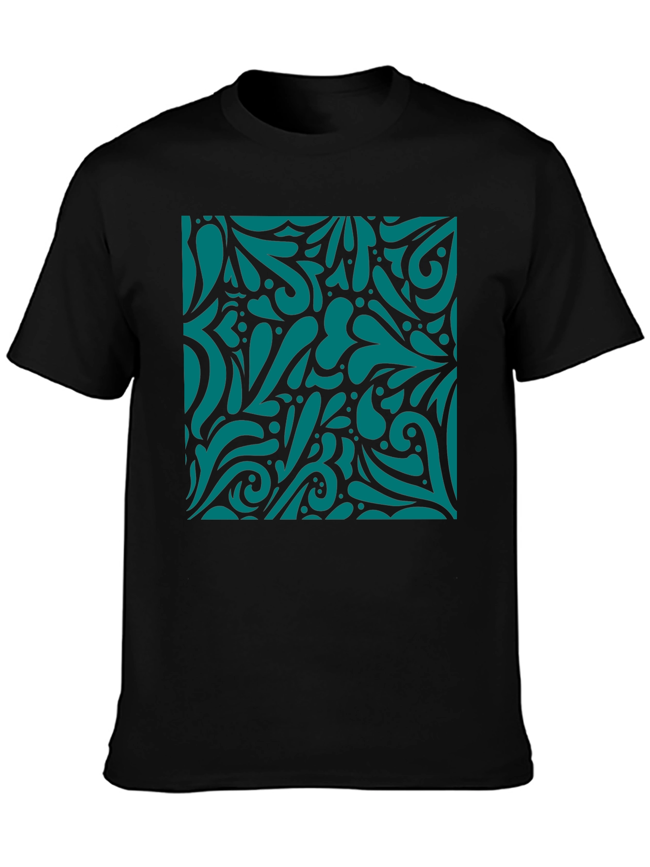 Abstract Swirl Print Black T-Shirt