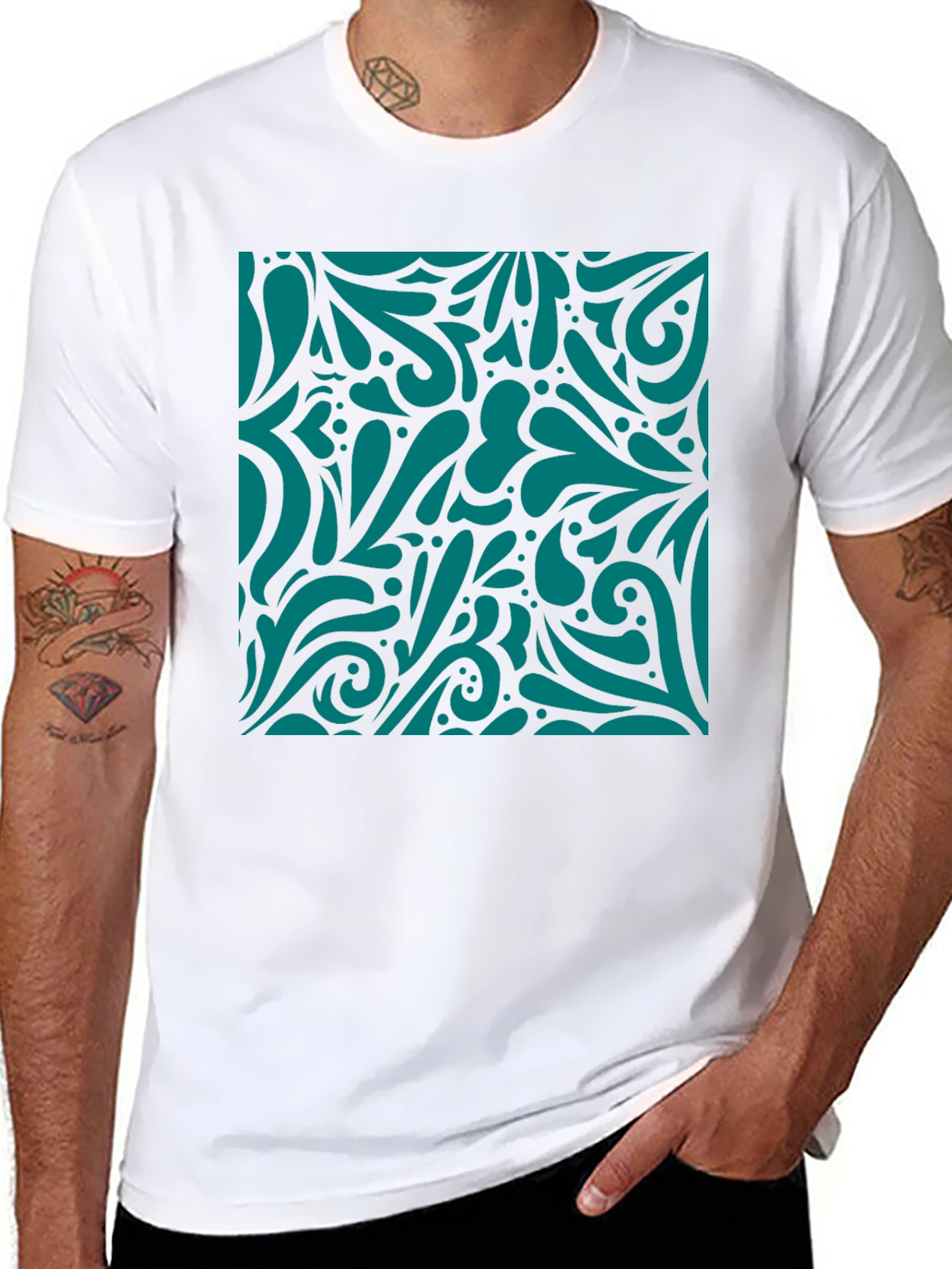 Abstract Swirl Print Black T-Shirt