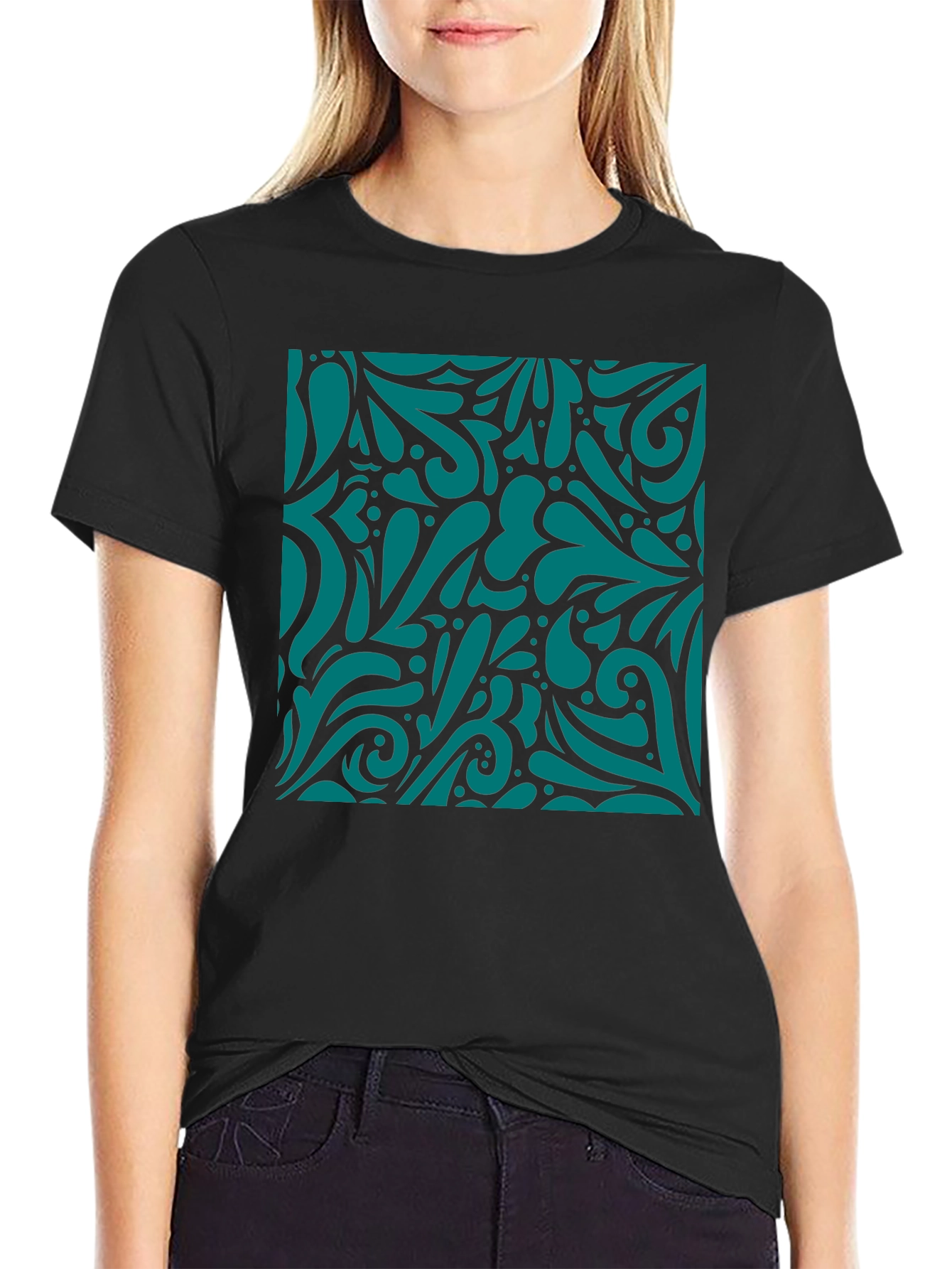 Abstract Swirl Print Black T-Shirt