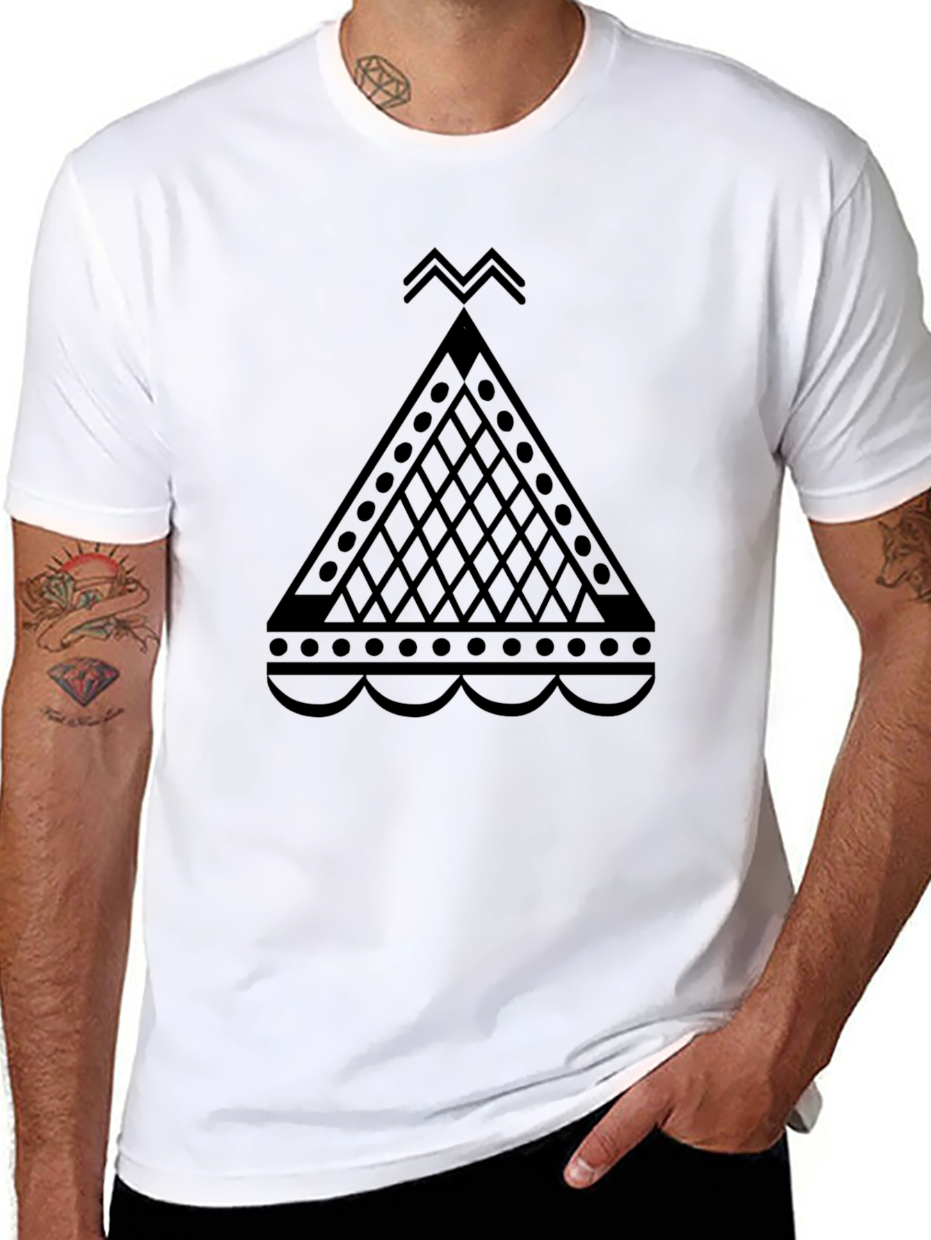Modern Geometric Triangle Graphic Black T-Shirt